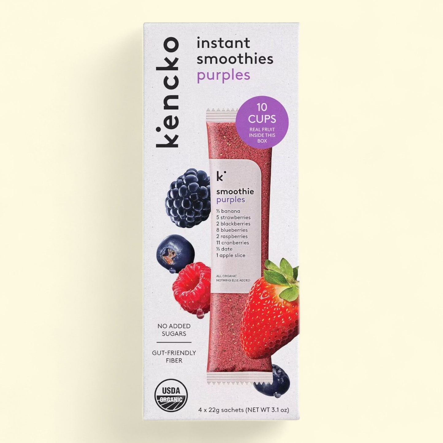 Kencko Purples Organic Instant Fruit & Veggie Smoothies Powdered Drink Mix, 4pk/.78 oz
