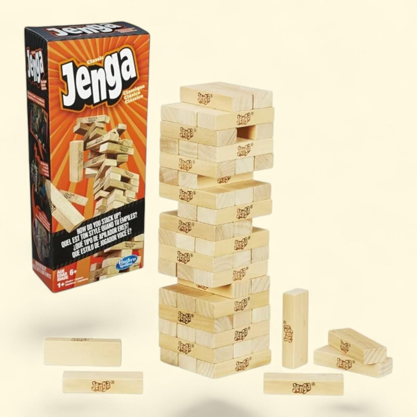 Jenga Game, Classic, Genuine Hardwood Blocks, Kids Ages 6 and Up