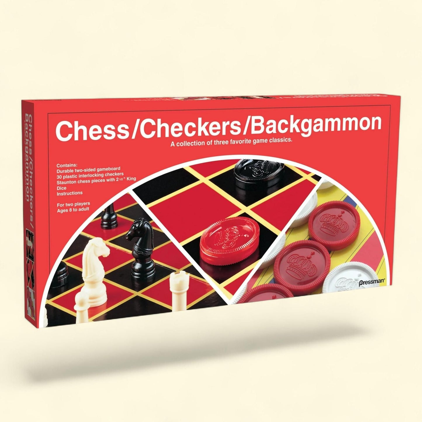 Pressman Toys - Checkers/Chess/Backgammon, Folding Board, 1 ct — authentic US product shipped worldwide by Treatspree