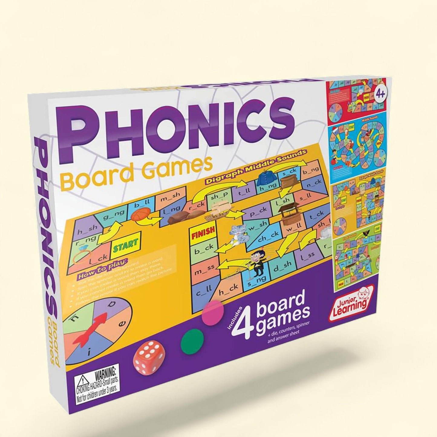 Junior Learning Phonics Board Games Set, 6 Counters, Ages 4-5, Language Skills, Pre K-K