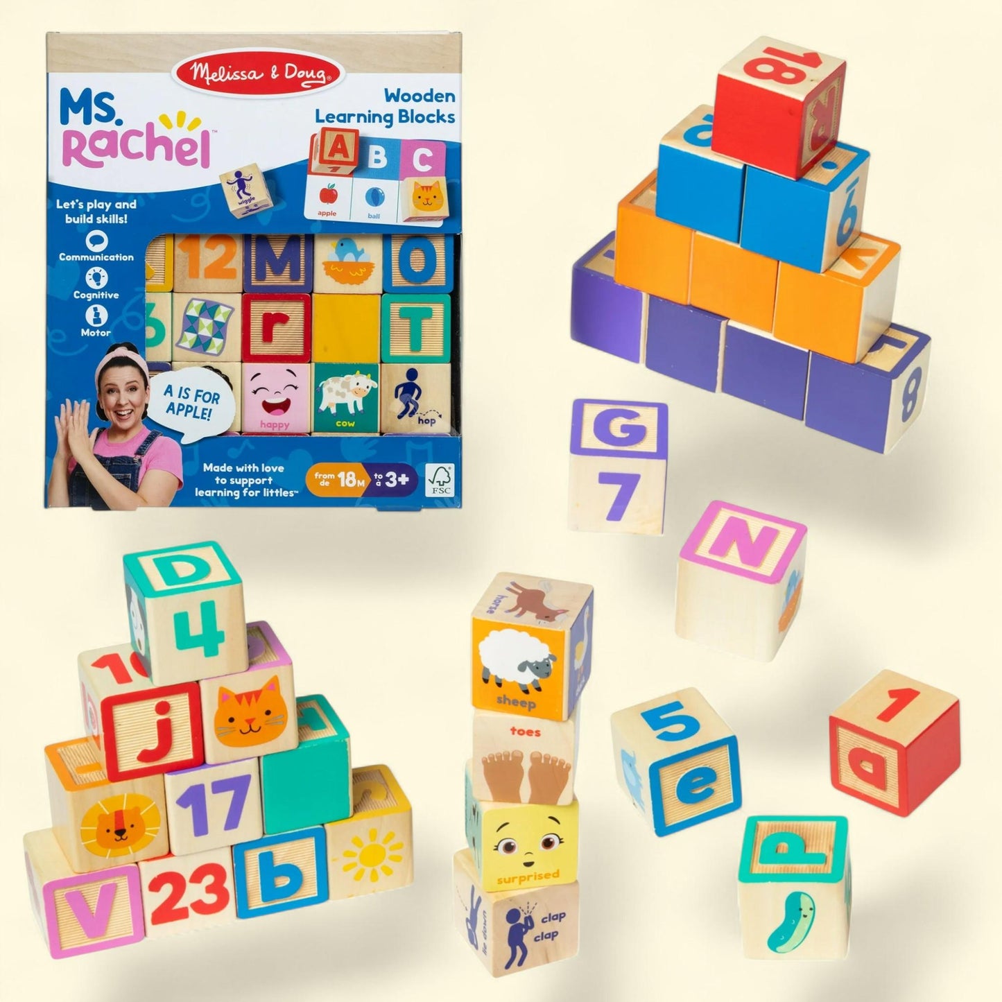 Melissa & Doug Number and Game, Wooden Learning Blocks with Activity Cards for Toddlers 18 m+ - FSC Certified, 1 count