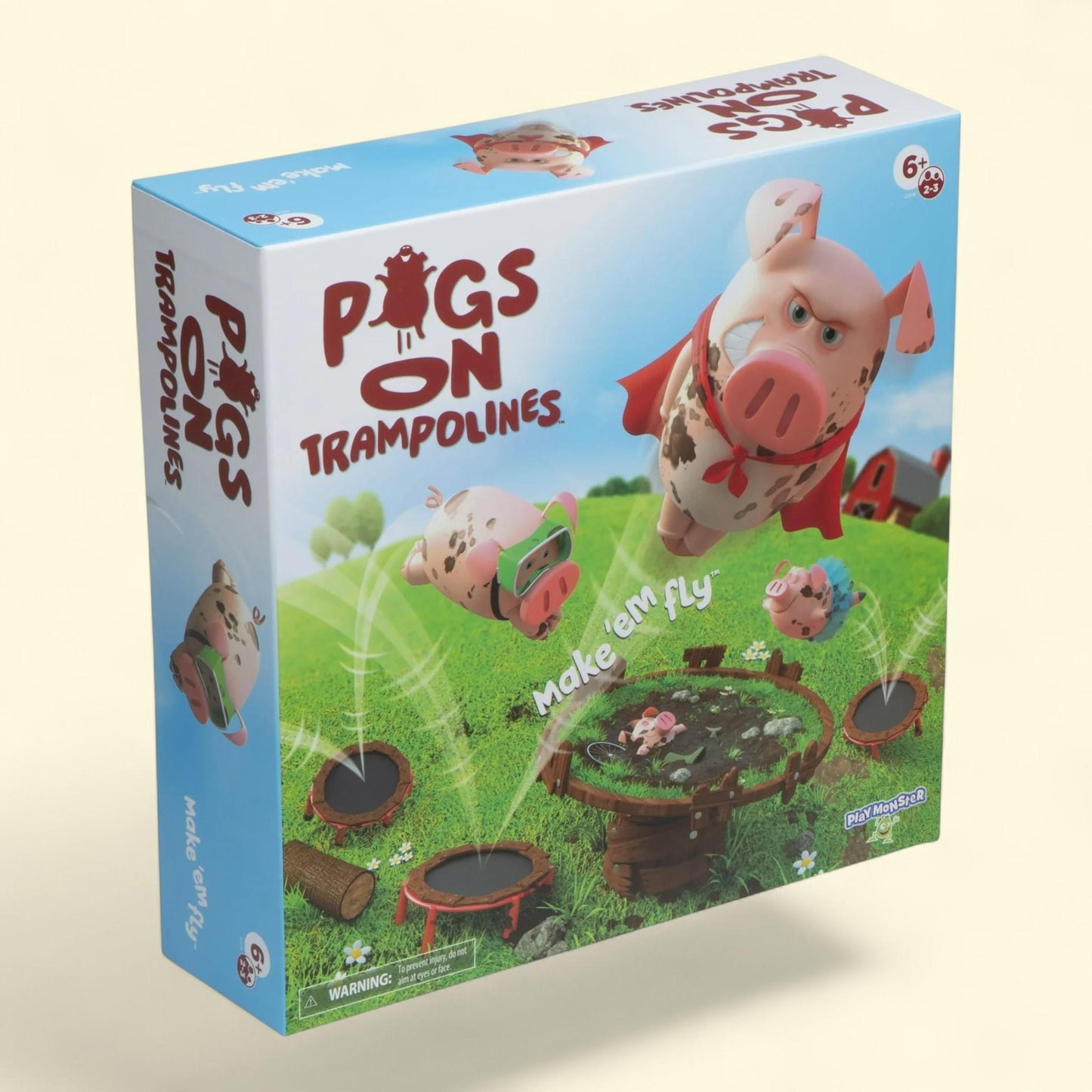 PlayMonster Pigs on Trampolines, Family Board Game, 2 to 3 Players, Children Ages 6+, 1 count