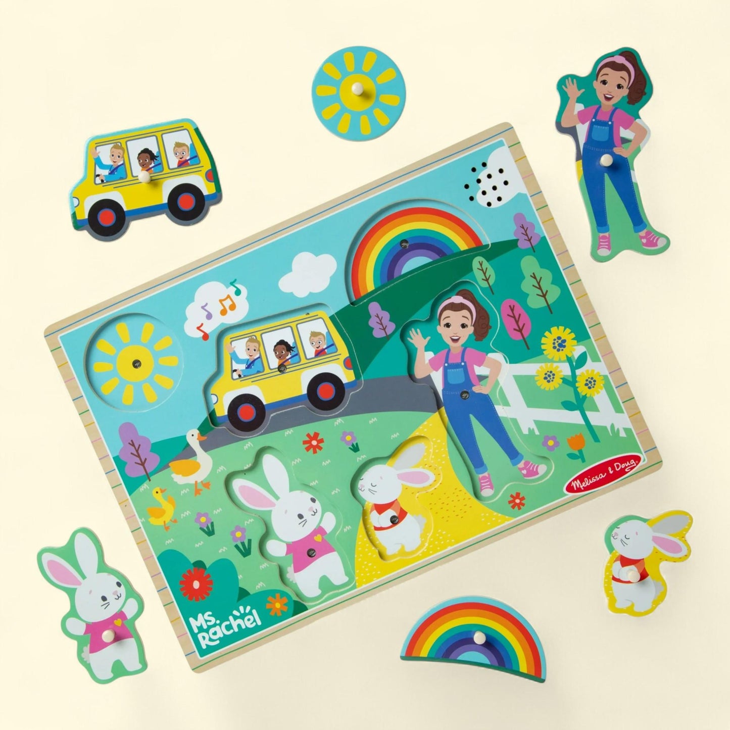 Ms. Rachel Melissa & Doug Wooden Song Peg Puzzle, 6-Piece, 2-5+ Years