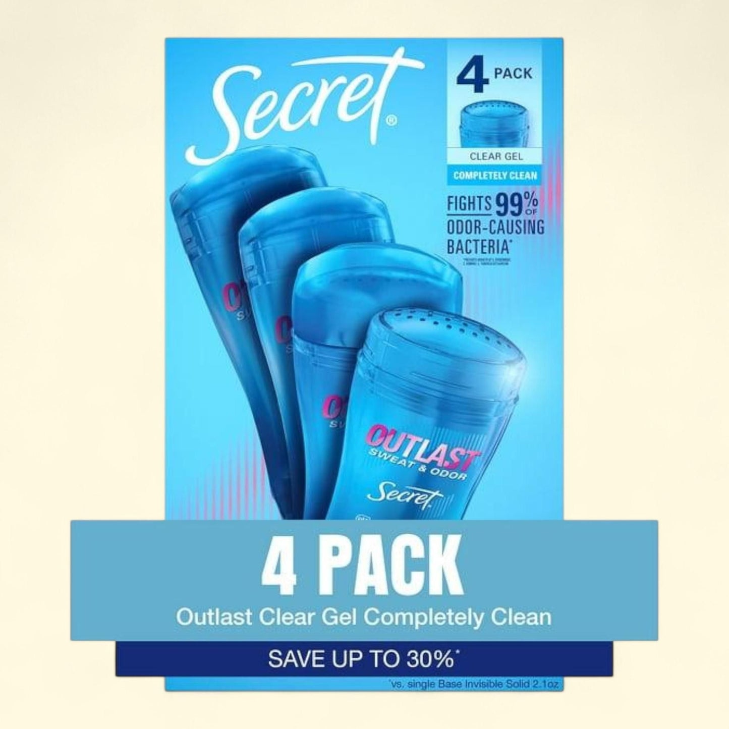 Secret Outlast Clear Gel Deodorant, Completely Clean, 2.6 oz., 4 pk.