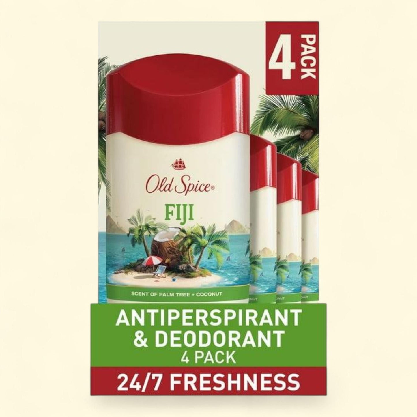 Old Spice Fiji Antiperspirant Deodorant, Palm Tree + Coconut, 2.6 oz., 4 pk.