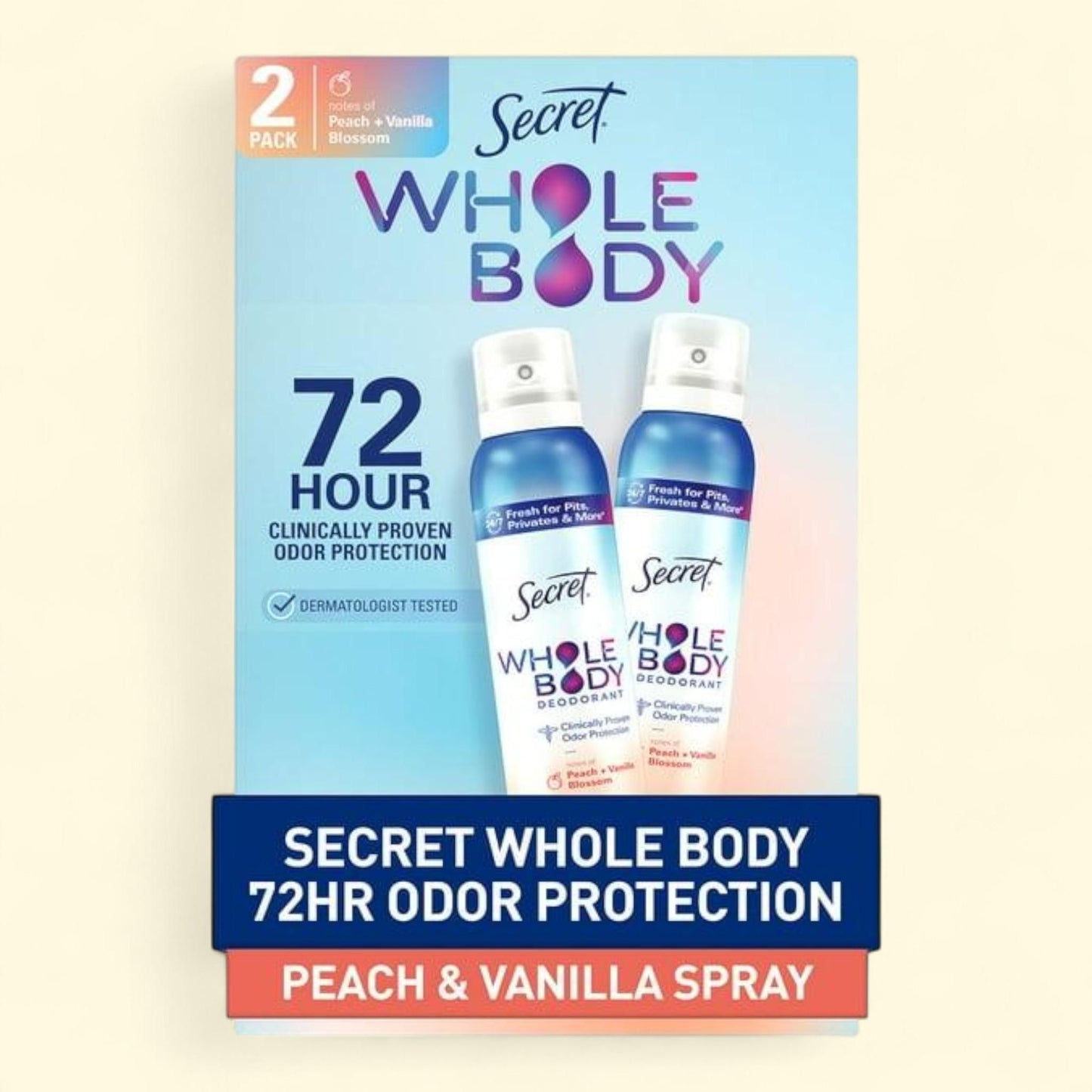 Secret Whole Body Sprays Deodorant, Peach & Vanilla, 3.5 oz., 2 pk.