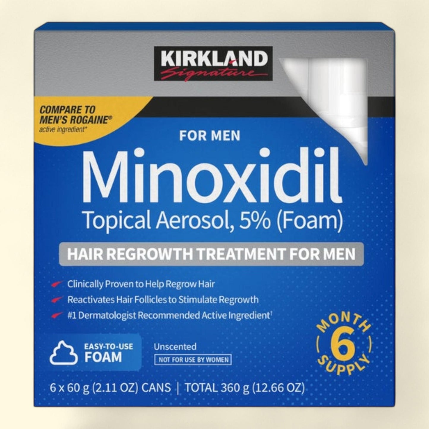 Kirkland Signature Hair Regrowth Treatment Minoxidil Foam for Men, 2.11 oz, 6-count
