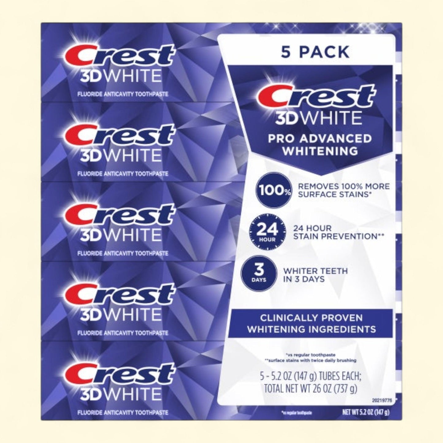 Crest 3D White Toothpaste, 5.2 oz, 5-count