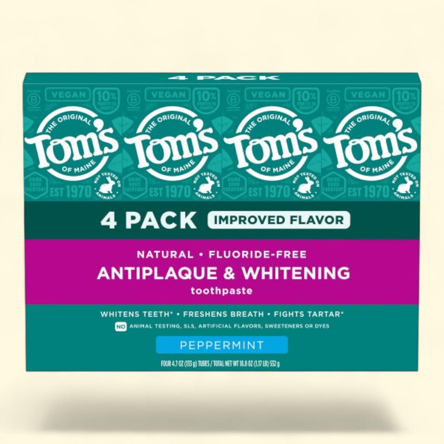 Tom's of Maine Toothpaste, Antiplaque and Whitening, 4.7 oz, 4-pack