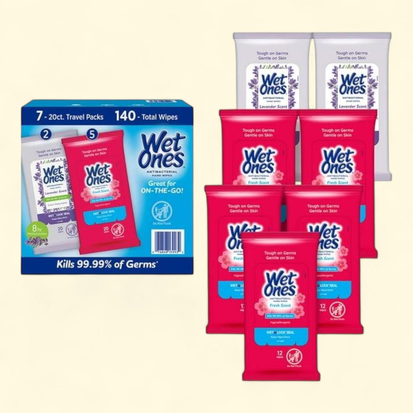 Wet Ones Hand Wipes, Fresh Scent & Lavender, 20 ct., 7 pk.