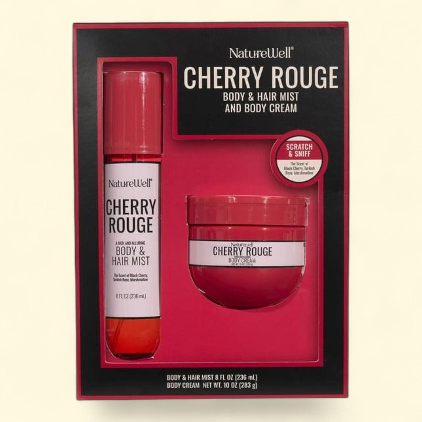 NatureWell Cherry Rouge Body & Hair Mist and Body Cream, Kit
