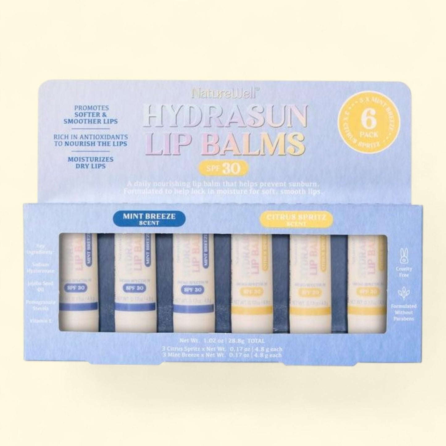 NatureWell Hydrasun Lip Balms, SPF 30, 6 pk