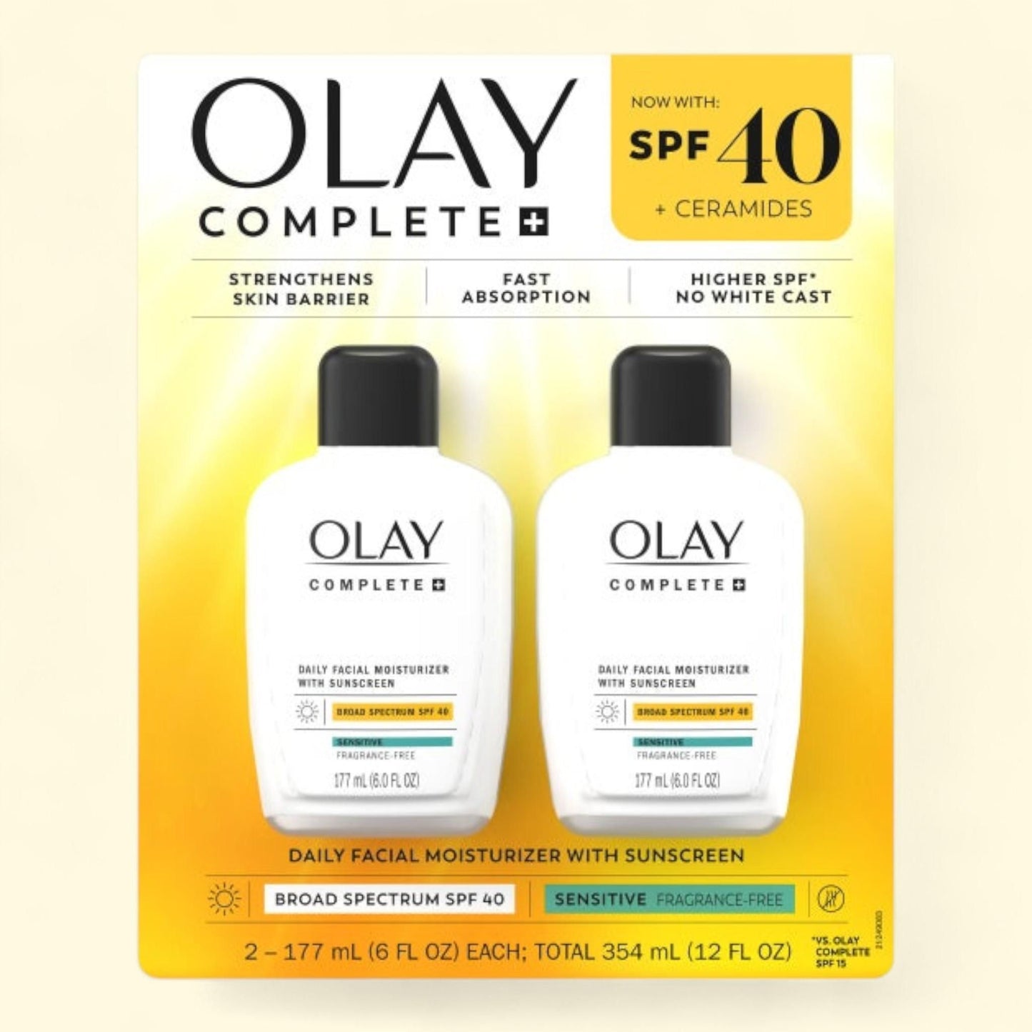 Olay Complete+ Moisturizer with SPF 40 Sensitive, 6 fl oz, 2-pack — authentic US product shipped worldwide by Treatspree