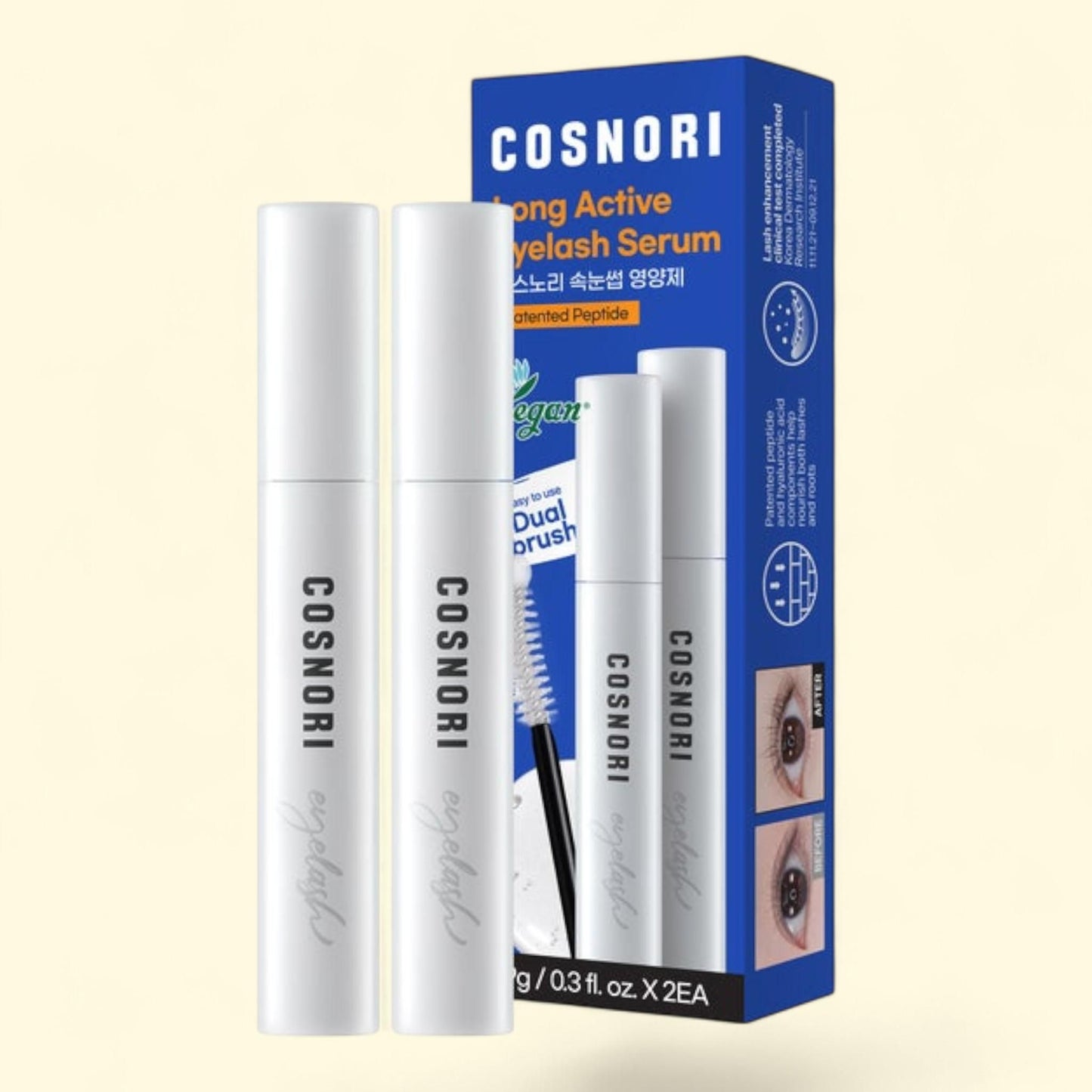 COSNORI Long Active Eyelash Serum, 0.31 fl oz, 2-pack