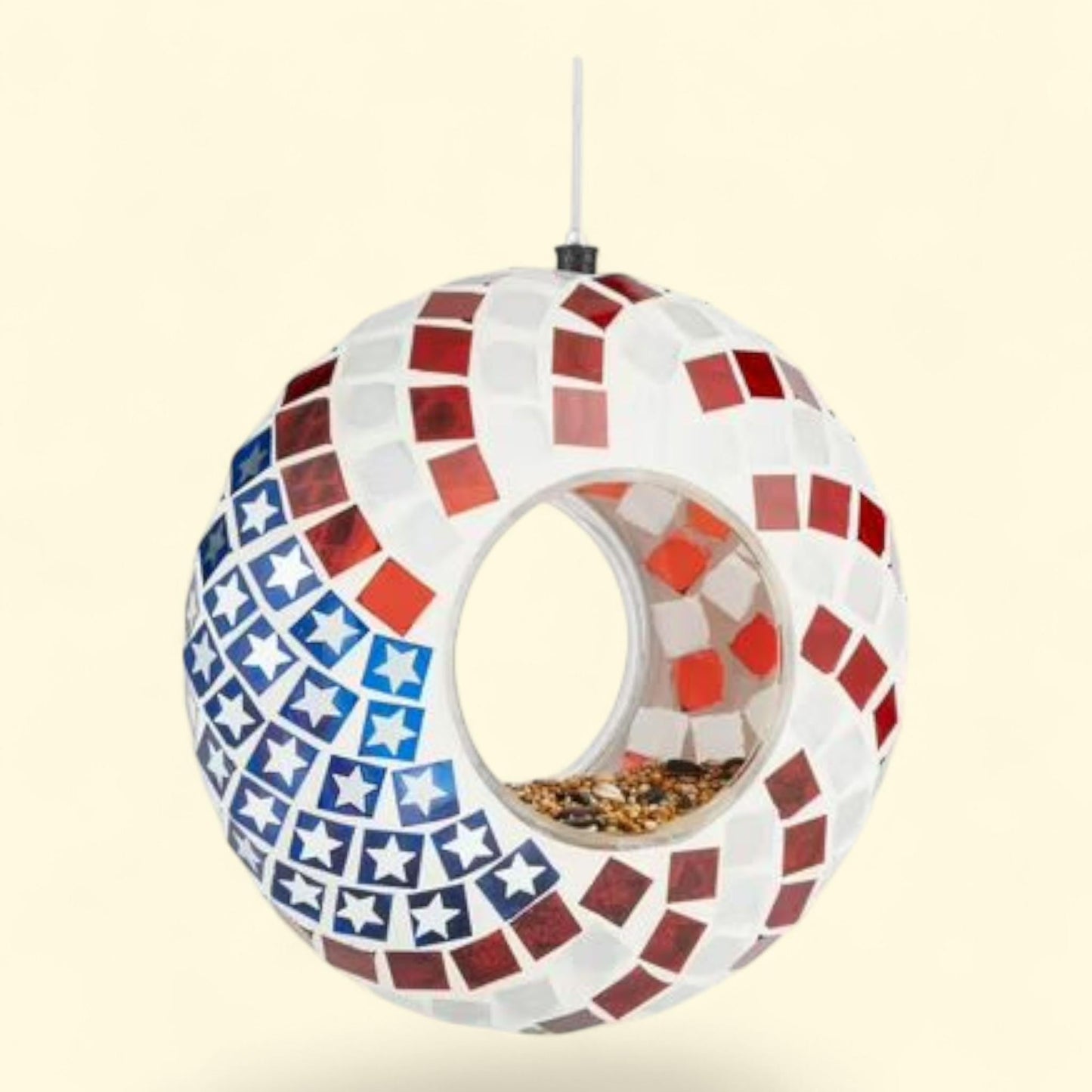 Hanging Glass Bird Feeder, Patriotic 1 count