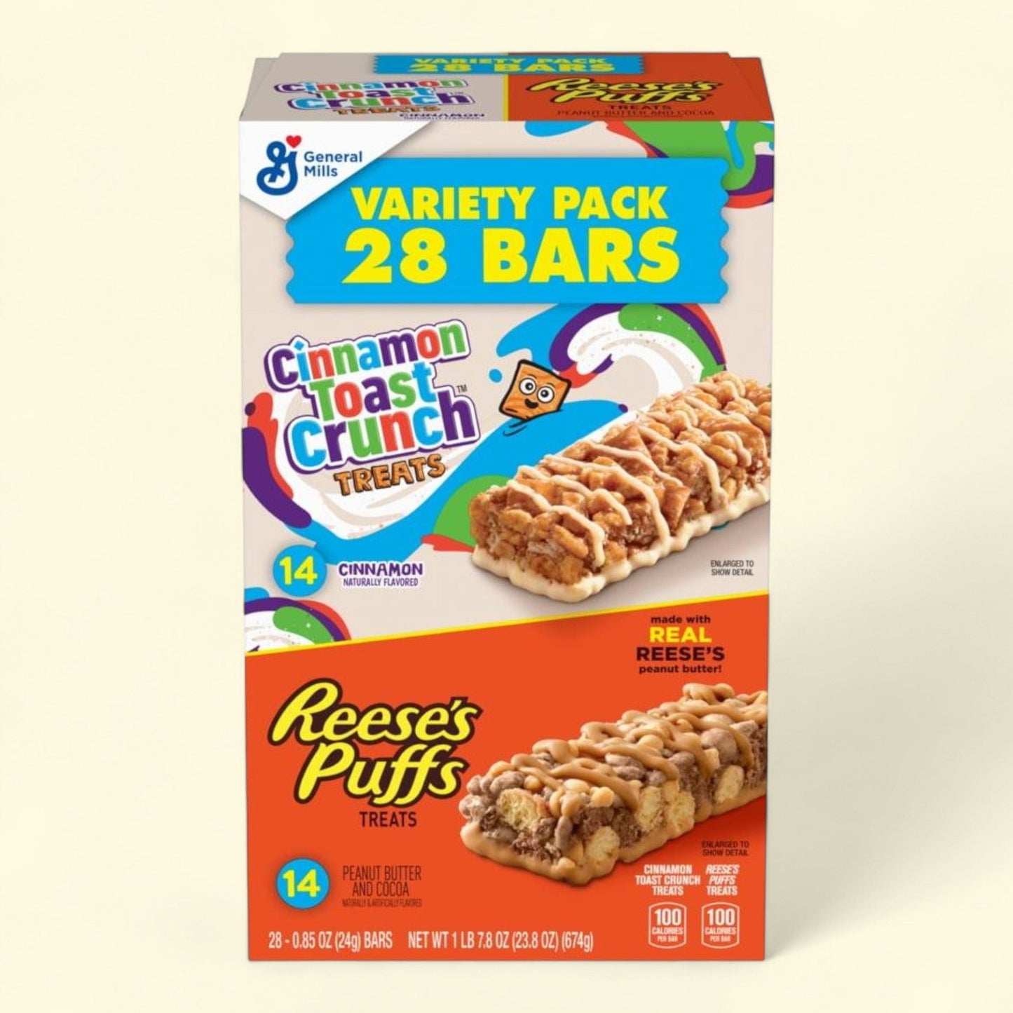 Cinnamon Toast Crunch & REESE'S Puffs Cereal Treat Bars, 28 Ct, 23.8 oz