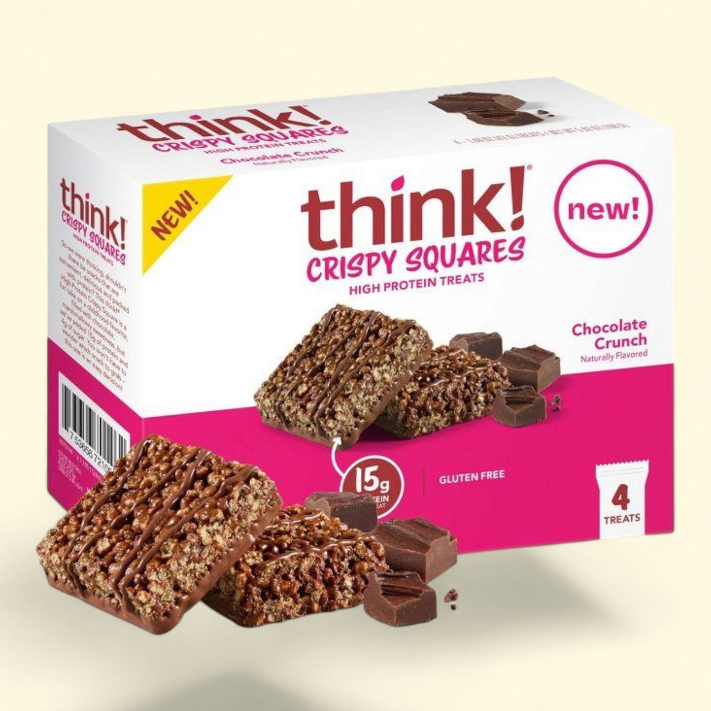 think! High Protein Bars Chocolate Crunch Crispy Squares, 1.48oz, 4 bars