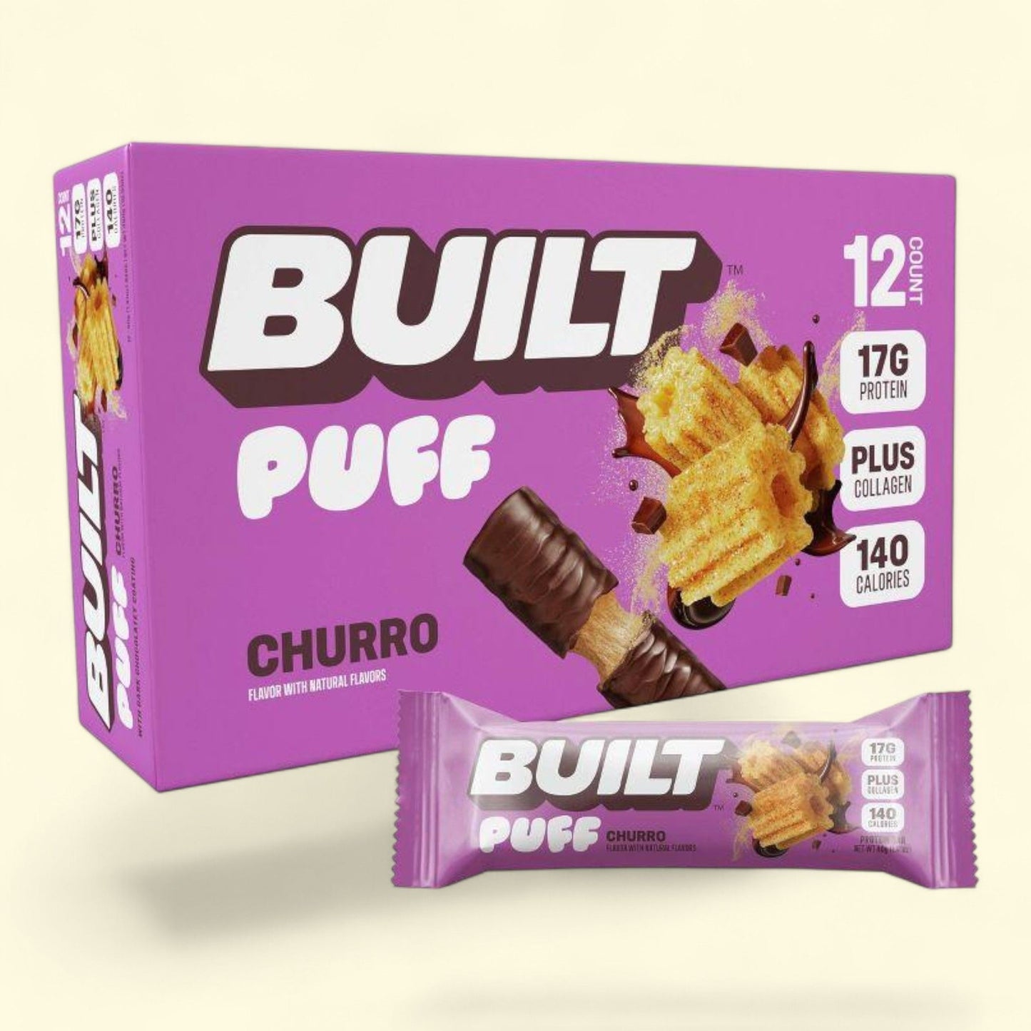 Built Bar Puff Collagen Protein Bars, Churro - 12ct