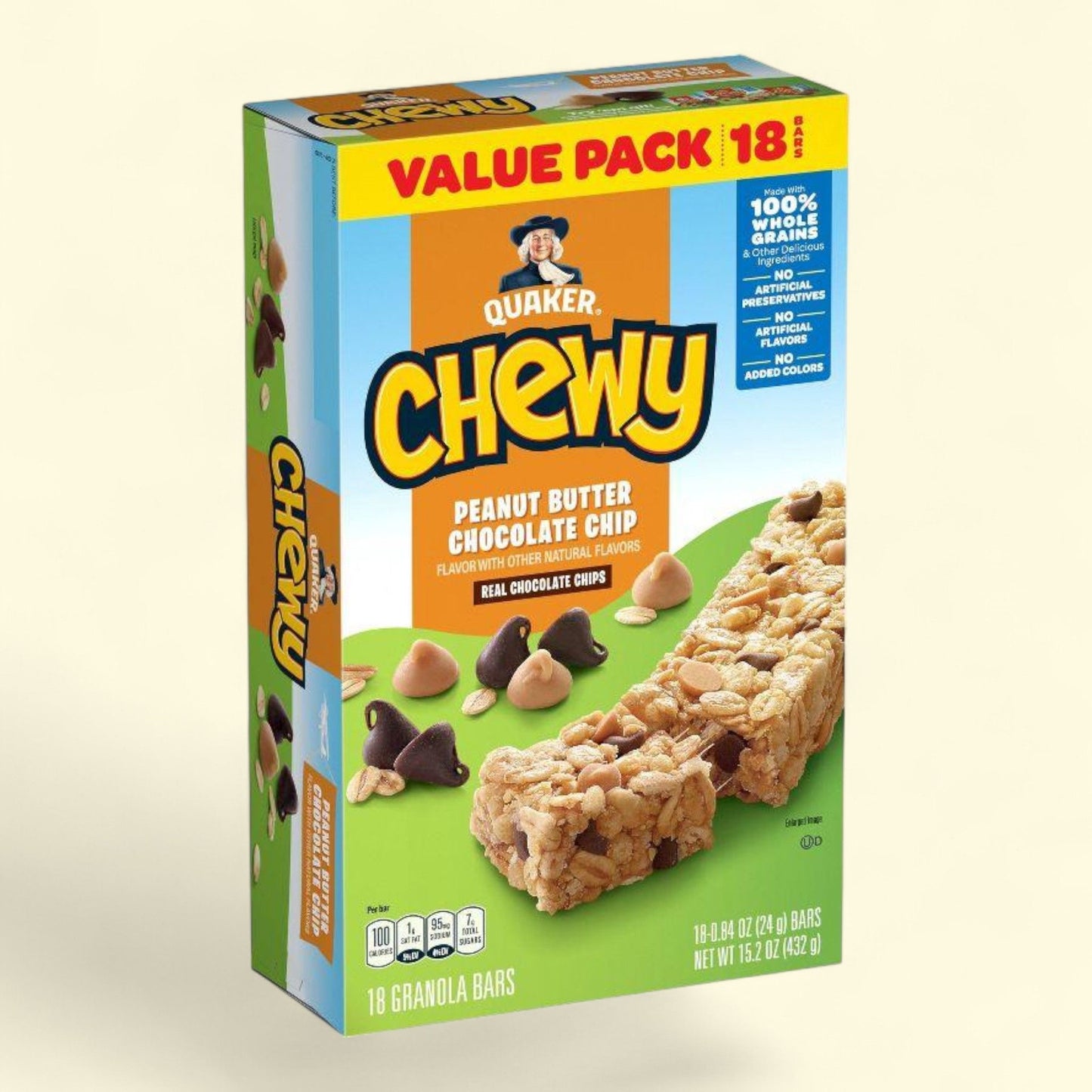 Quaker Chewy Granola Bars, Peanut Butter Chocolate Chip - 15.2oz/18ct