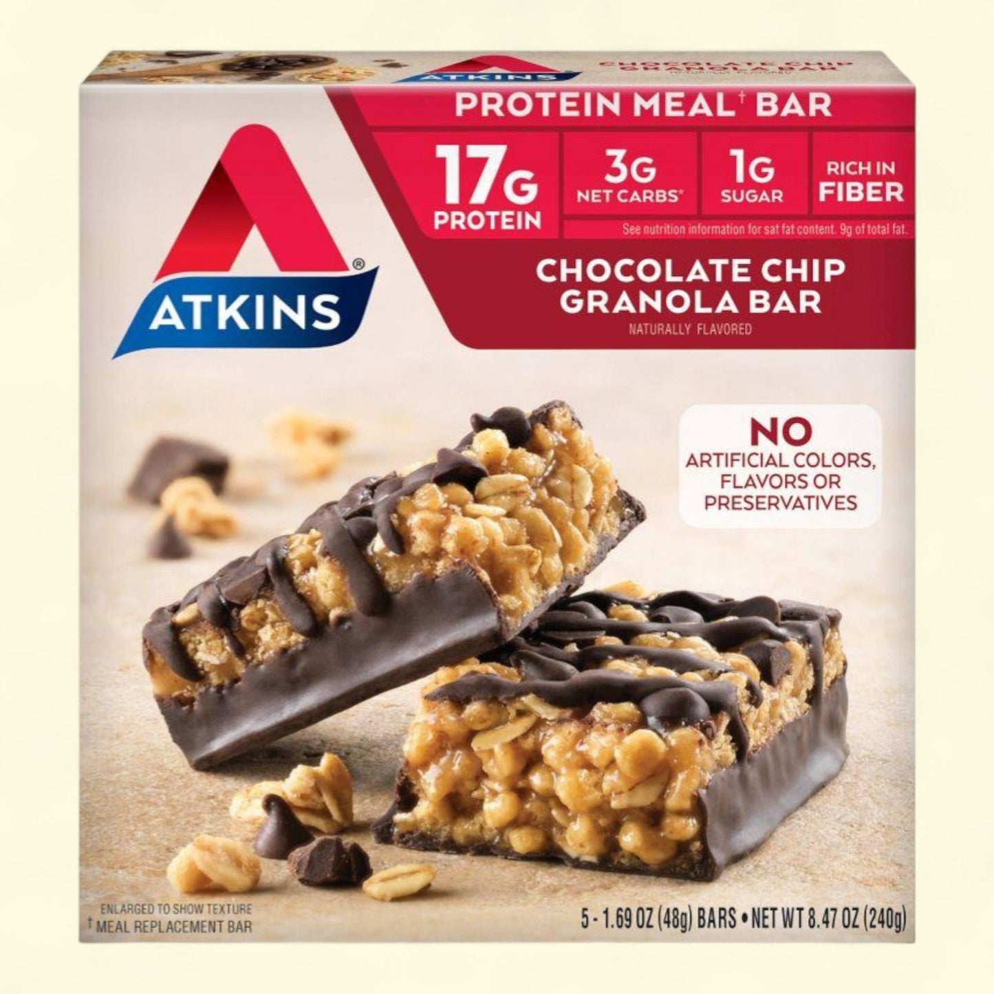 Atkins Chocolate Chip Granola Protein Meal Bar, 5 bars
