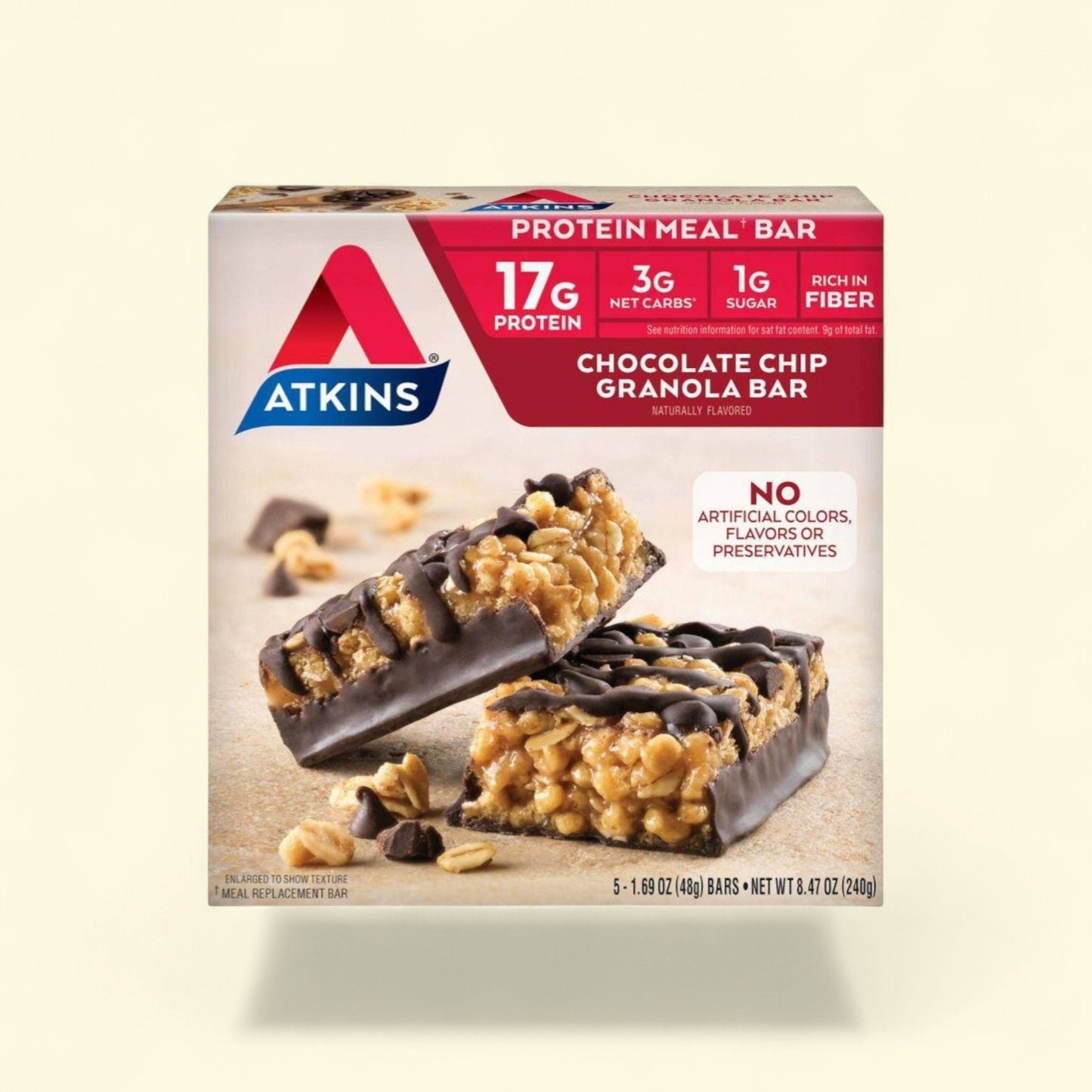 Atkins Chocolate Chip Granola Protein Meal Bar, 5 bars — authentic US product shipped worldwide by Treatspree