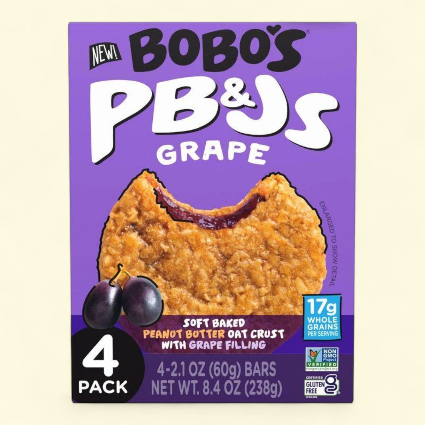 Bobo's PB&Js Grape Bars, 8.4oz/4ct