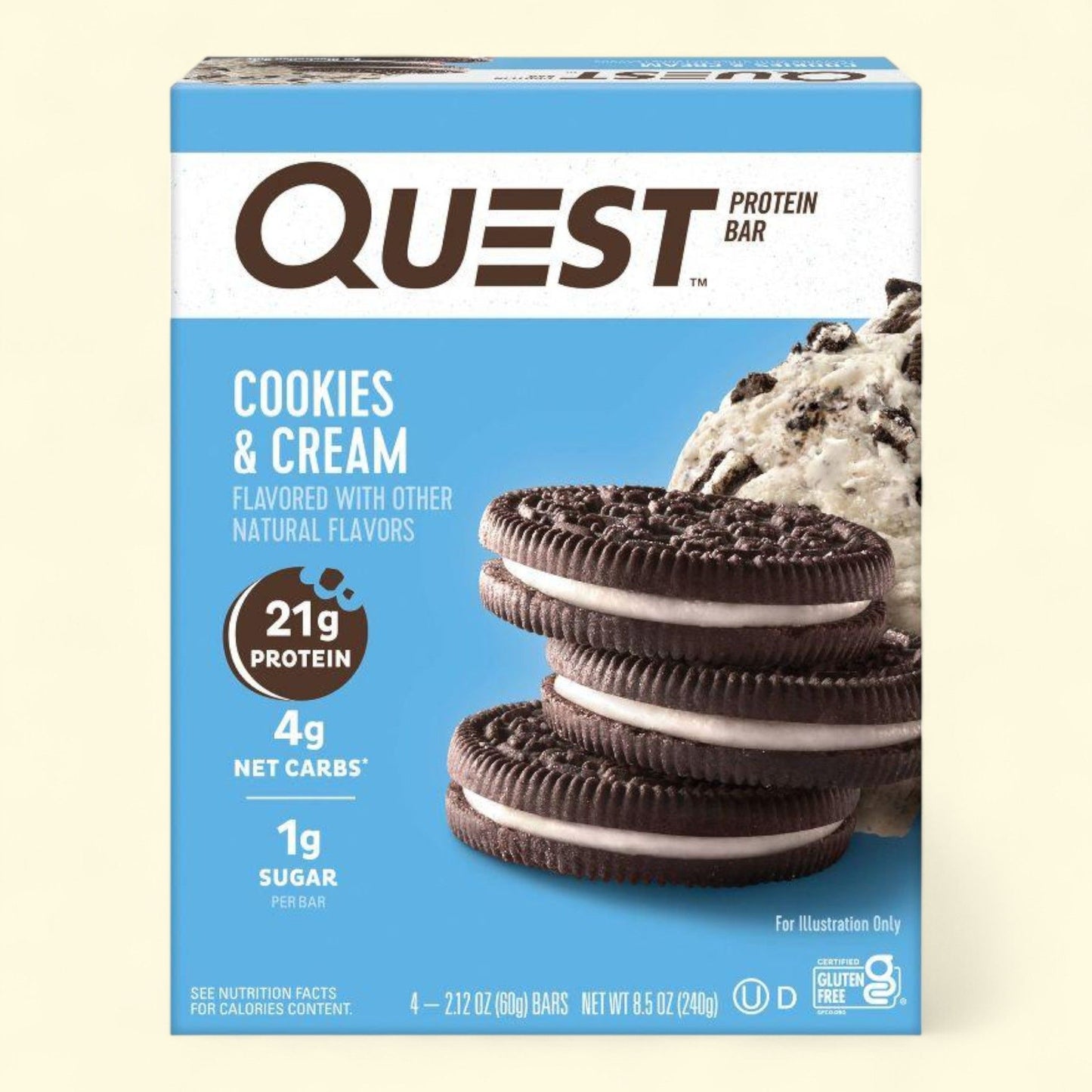 Quest Nutrition Protein Bar, Cookies & Cream, 21g, 4 count