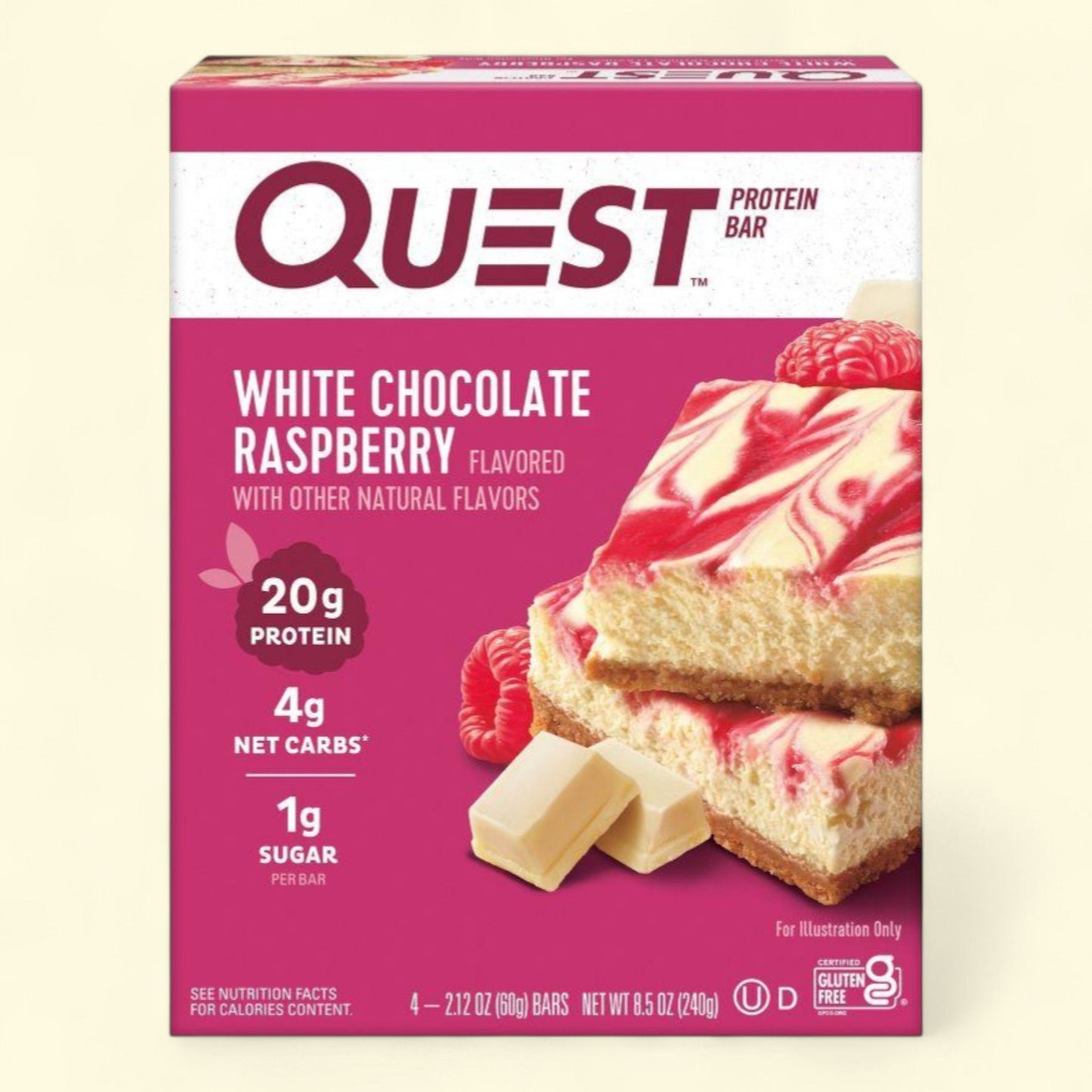 Quest Nutrition Protein Bar, White Chocolate Raspberry, 20g, 4 pack