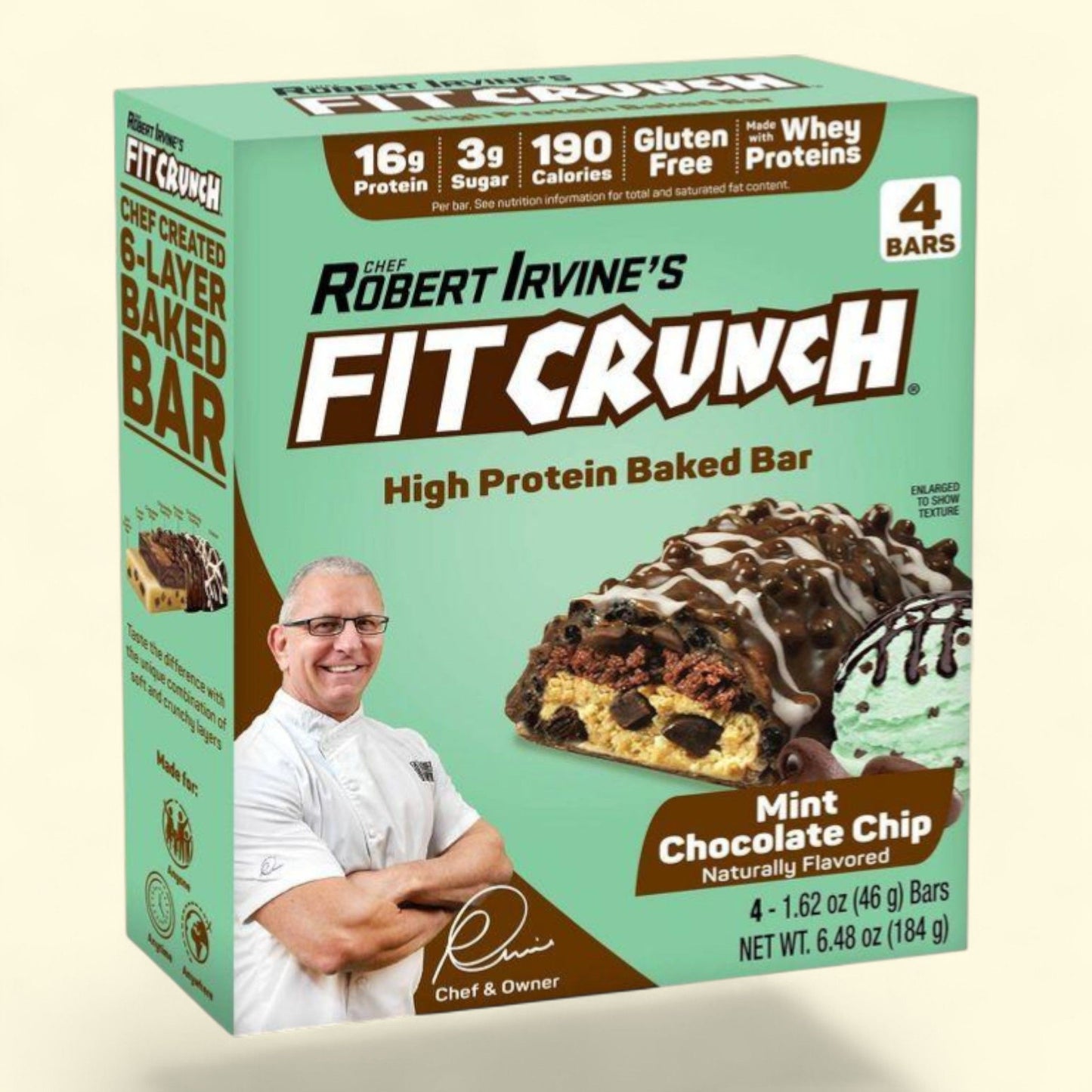 FITCRUNCH Mint Chocolate Chip Baked Snack Bar, 4 bars