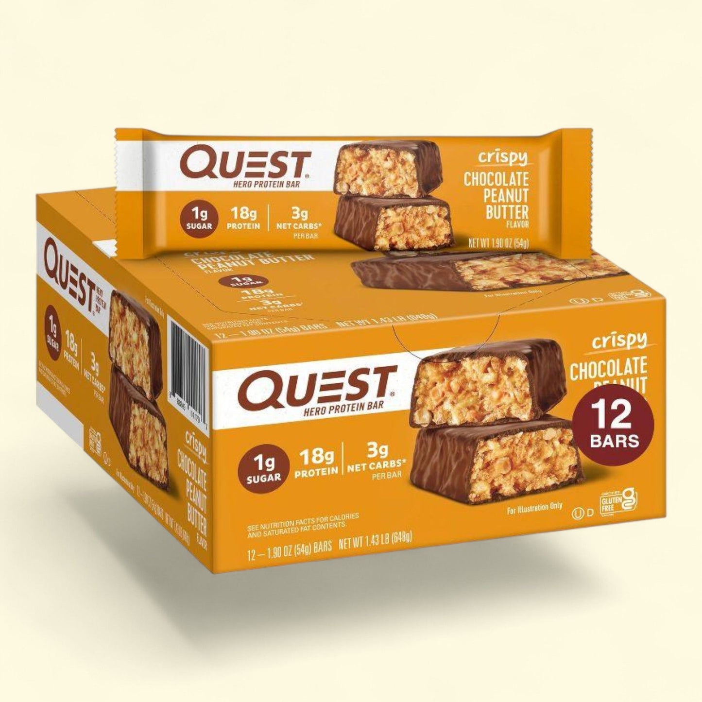 Quest Nutrition Hero Protein Bar, Crispy Chocolate Peanut Butter, 18g, 12 bars