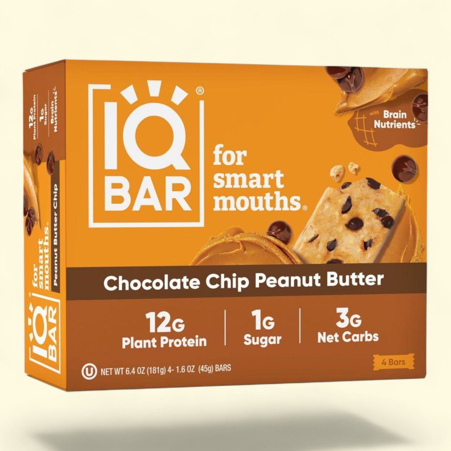 IQBAR Chocolate Chip Peanut Butter Protein Bars, 6.4oz/4ct