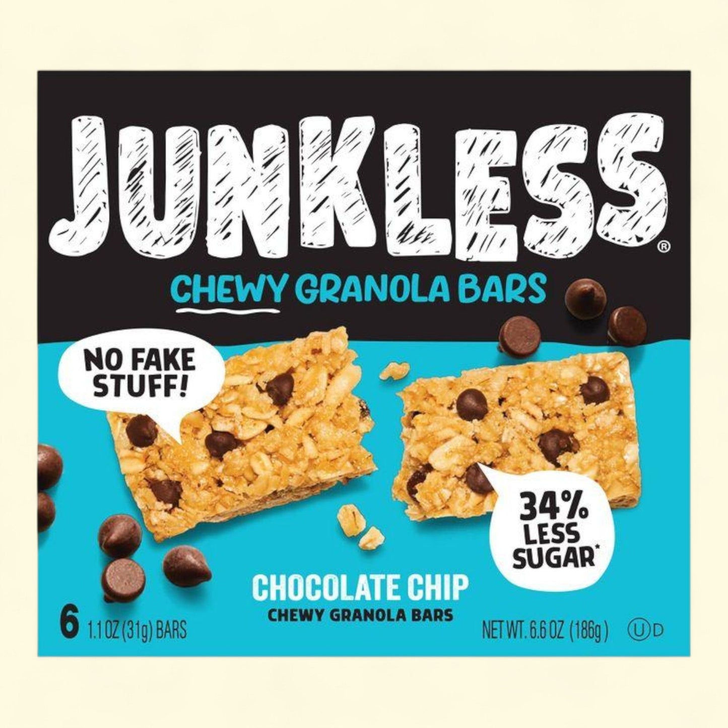 JUNKLESS Chocolate Chip Chewy Granola Bars, 6.6oz/6ct