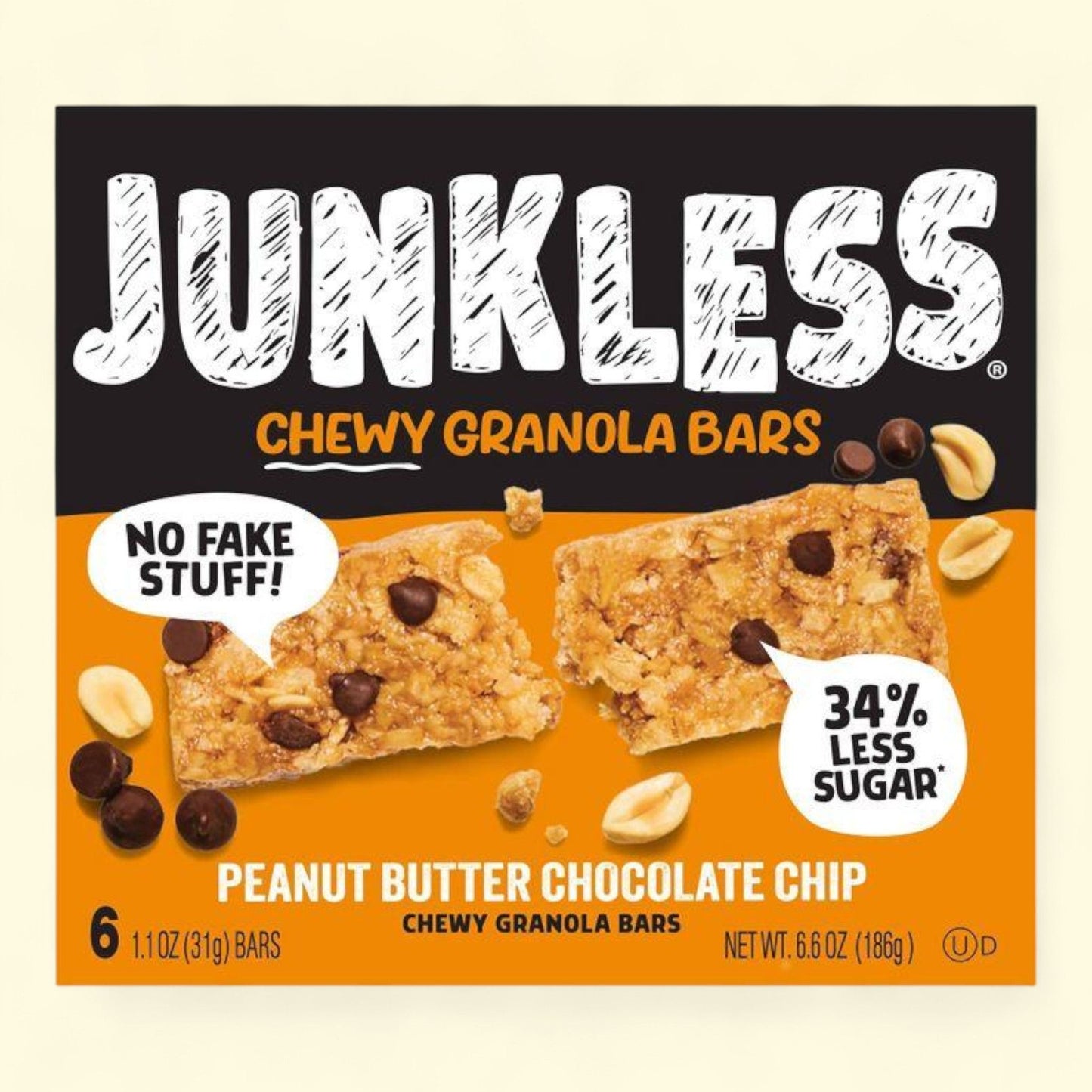 JUNKLESS Peanut Butter Chocolate Chip Chewy Granola Bars, 6.6oz/6ct