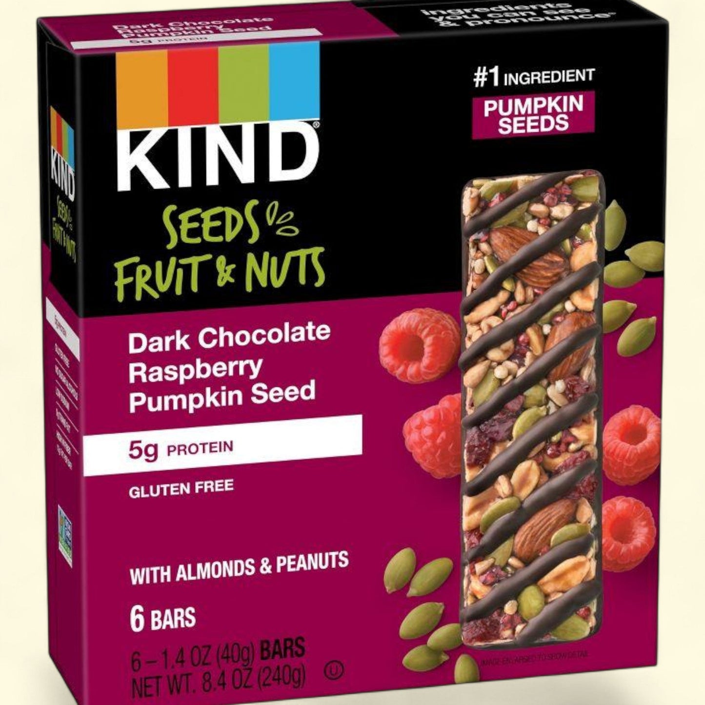 KIND Bars Dark Chocolate Raspberry Pumpkin Seed, 8.4oz/6ct