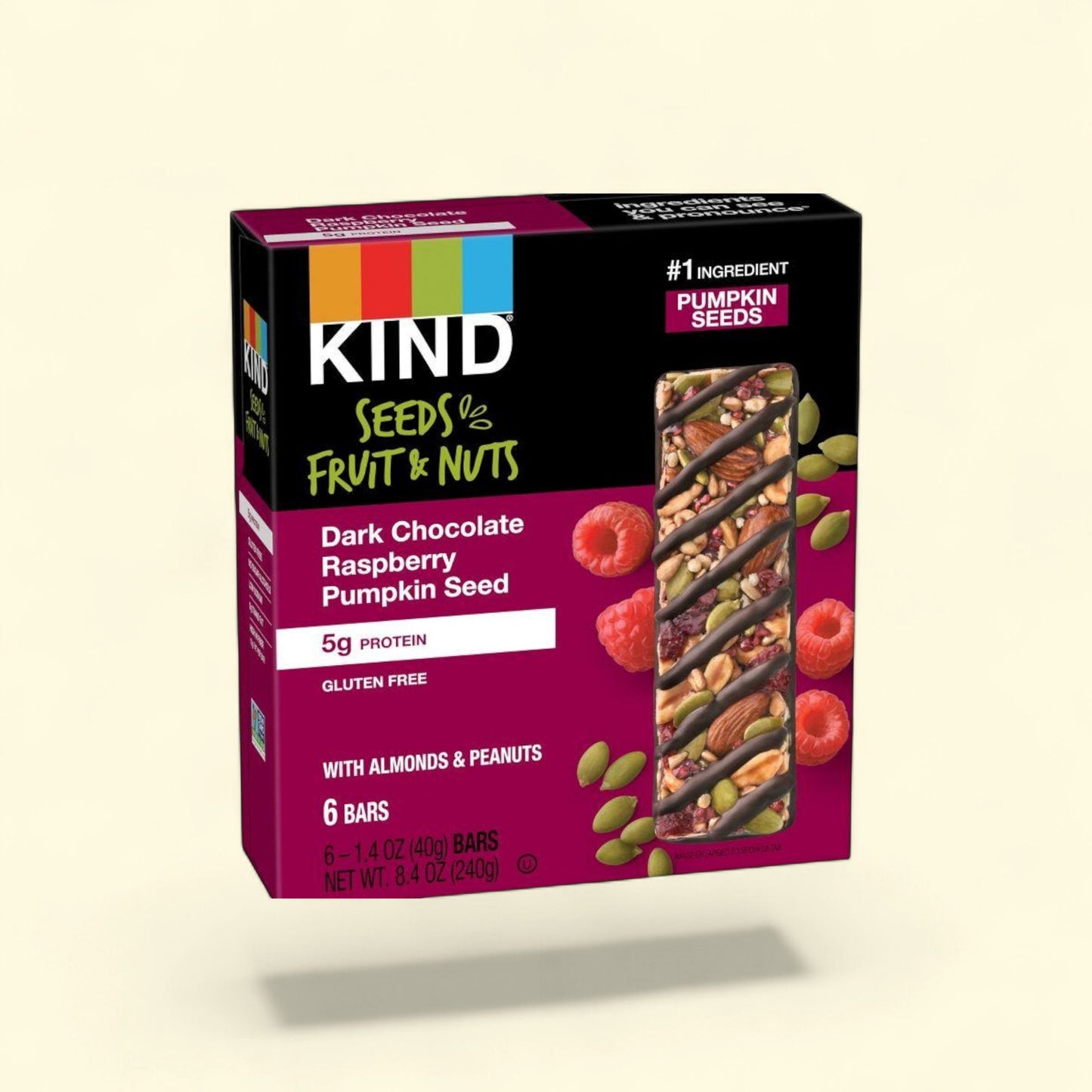 KIND Bars Dark Chocolate Raspberry Pumpkin Seed, 8.4oz/6ct — authentic US product shipped worldwide by Treatspree