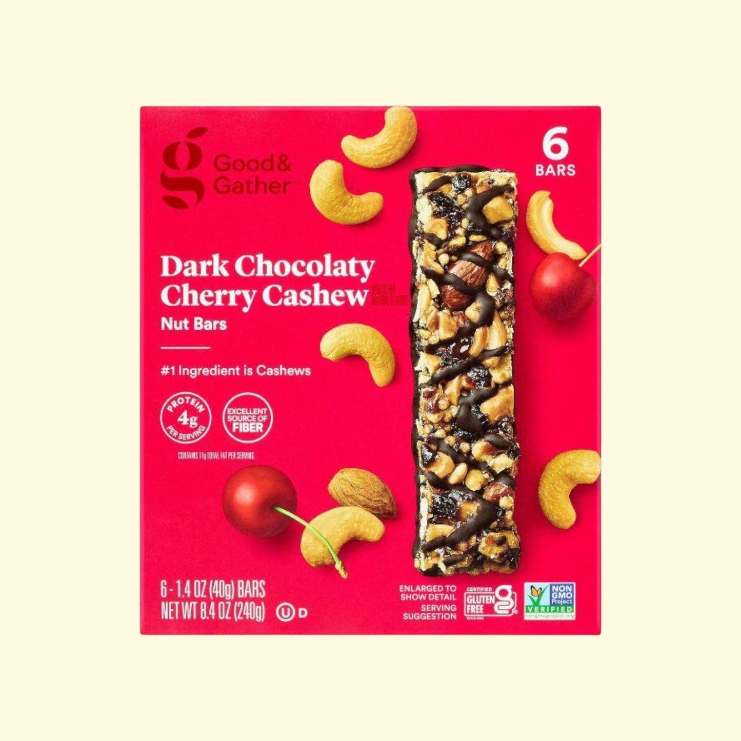 Good & Gather, Dark Chocolaty Cherry Cashew Nut Bars, 8.4oz/6ct — authentic US product shipped worldwide by Treatspree