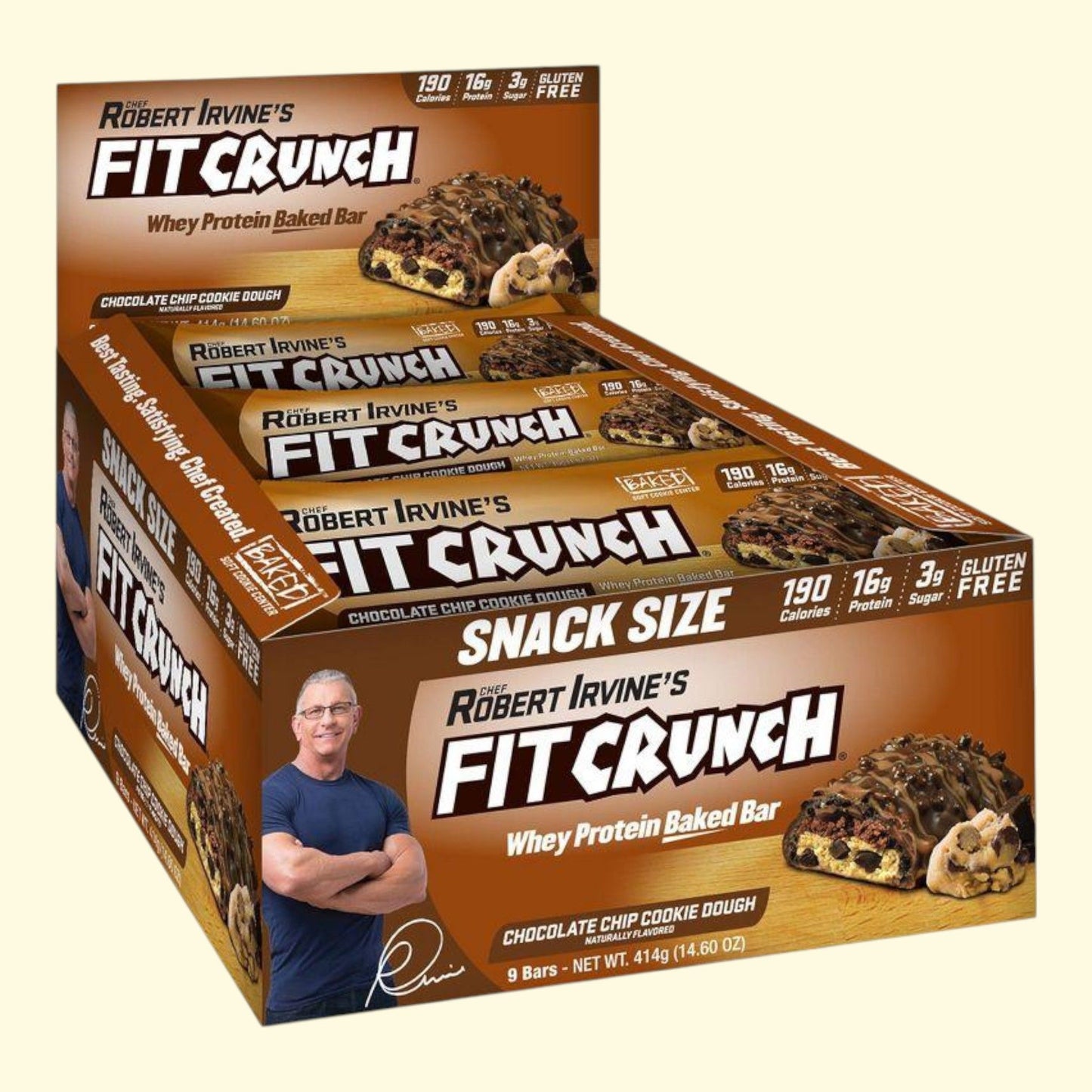 FITCRUNCH Chocolate Chip Cookie Dough Baked Snack Bar, 9ct