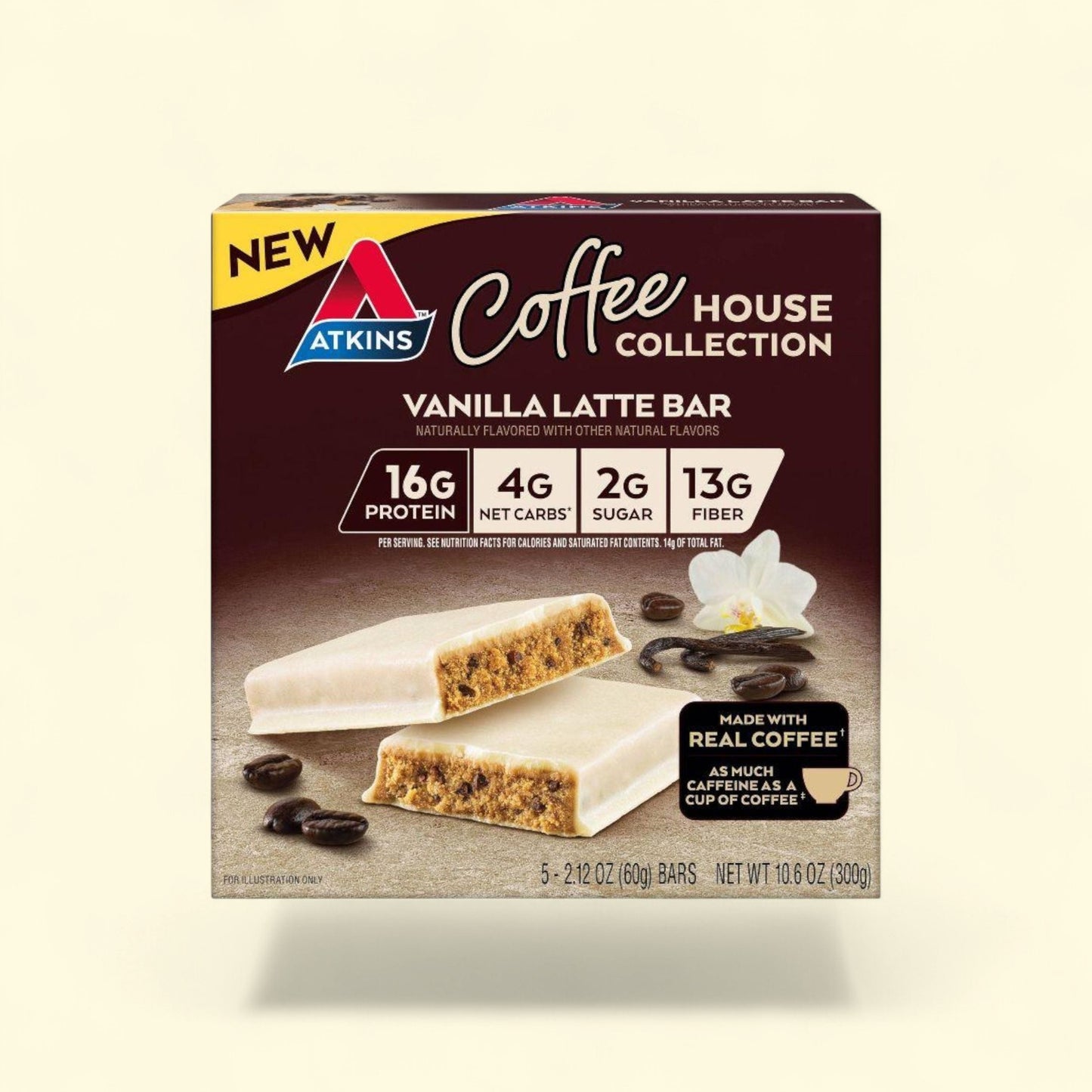 Atkins Coffee House Collection Protein Meal Bars, Vanilla, 10.6oz/5pk — authentic US product shipped worldwide by Treatspree