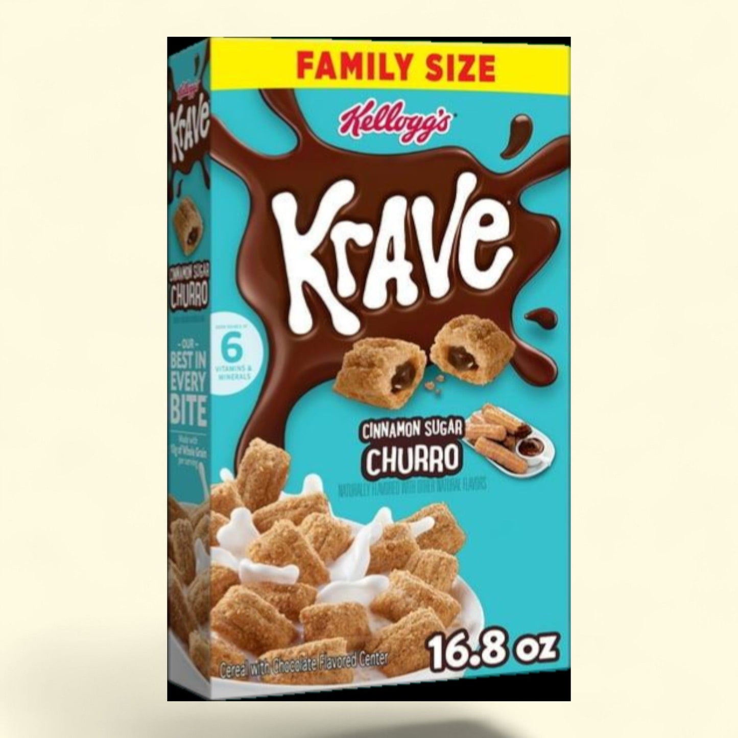 Kellogg's Krave Cinnamon Sugar Churro Breakfast Cereal, Family Size, 16.8oz