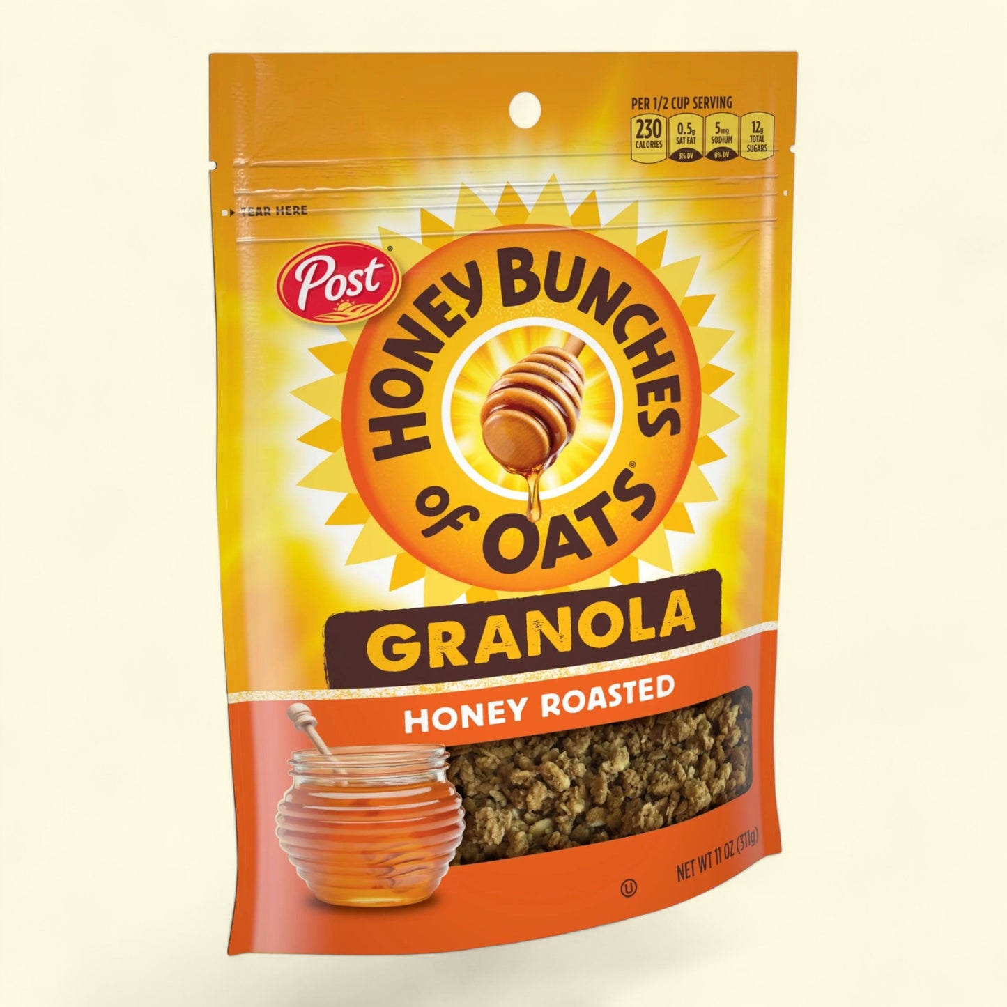 Post Honey Bunches of Oats Honey Roasted Instant Granola Cereal, 11oz Bag
