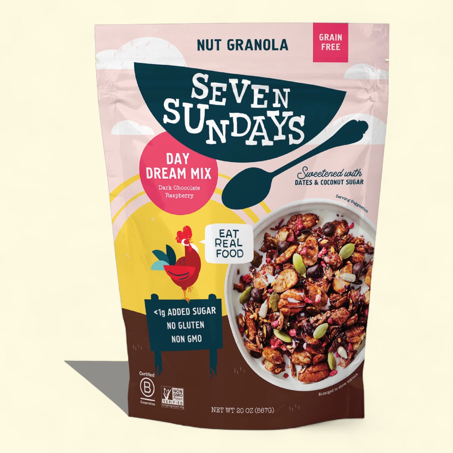 Seven Sundays Rise and Shine Granola, Dark Chocolate Raspberry, 8oz