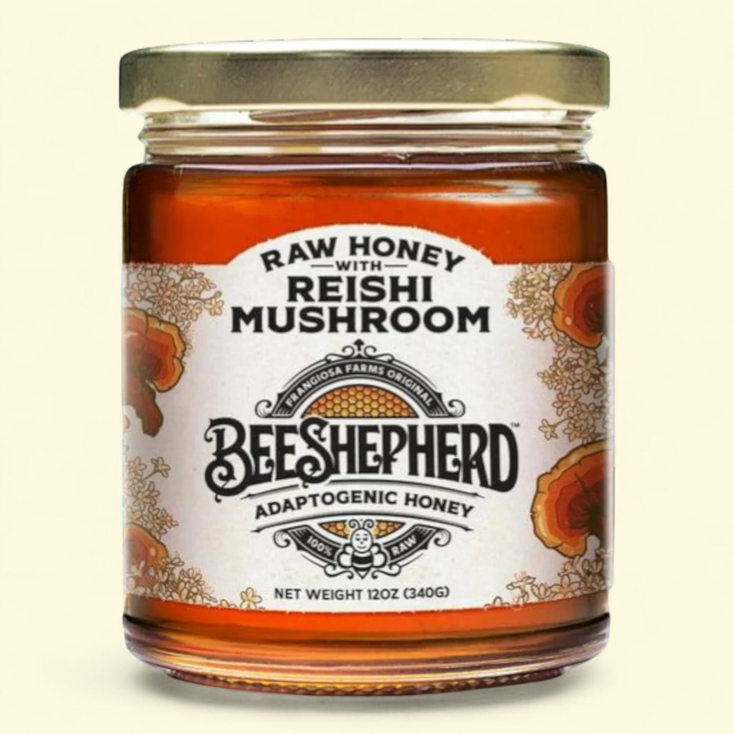 Bee Shepherd Reishi Mushroom Infused Honey, 12oz Glass Jar, Gluten-Free