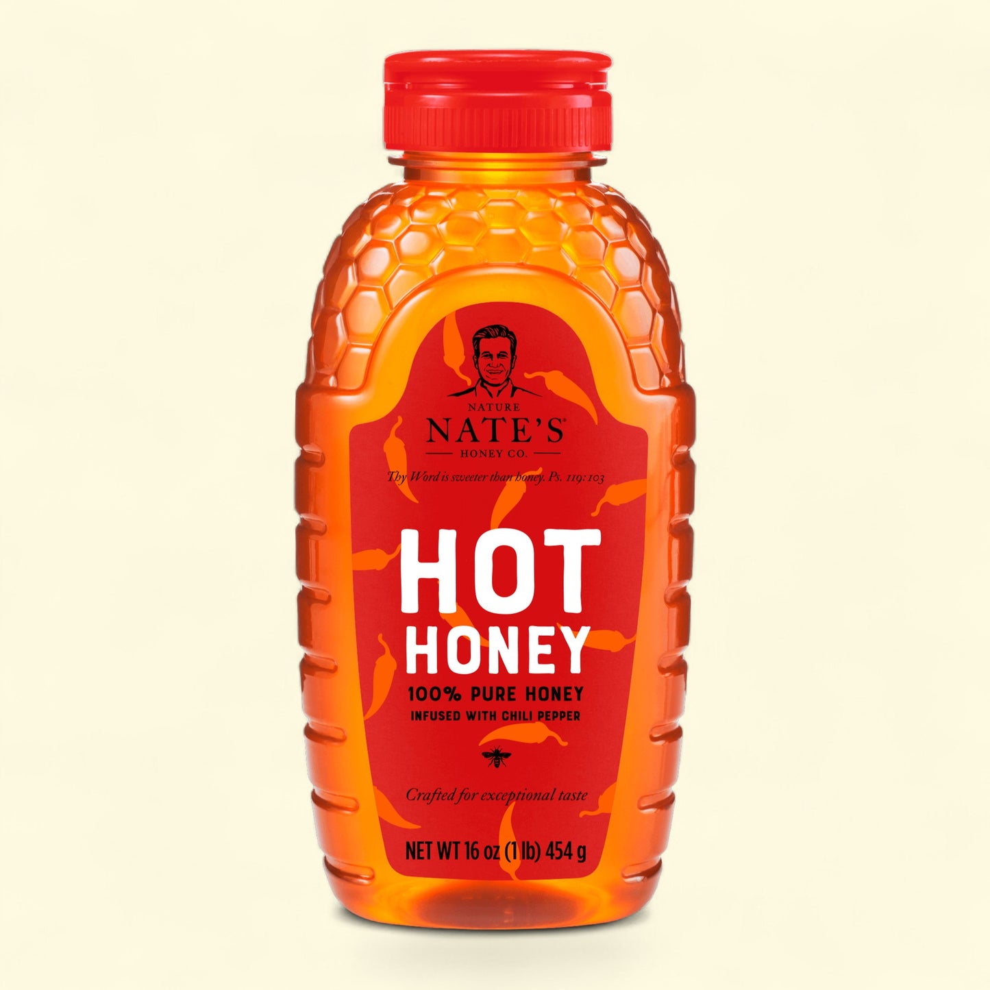Nature Nate's Hot Honey, 100% Pure Honey Infused with Chili Peppers, 16oz
