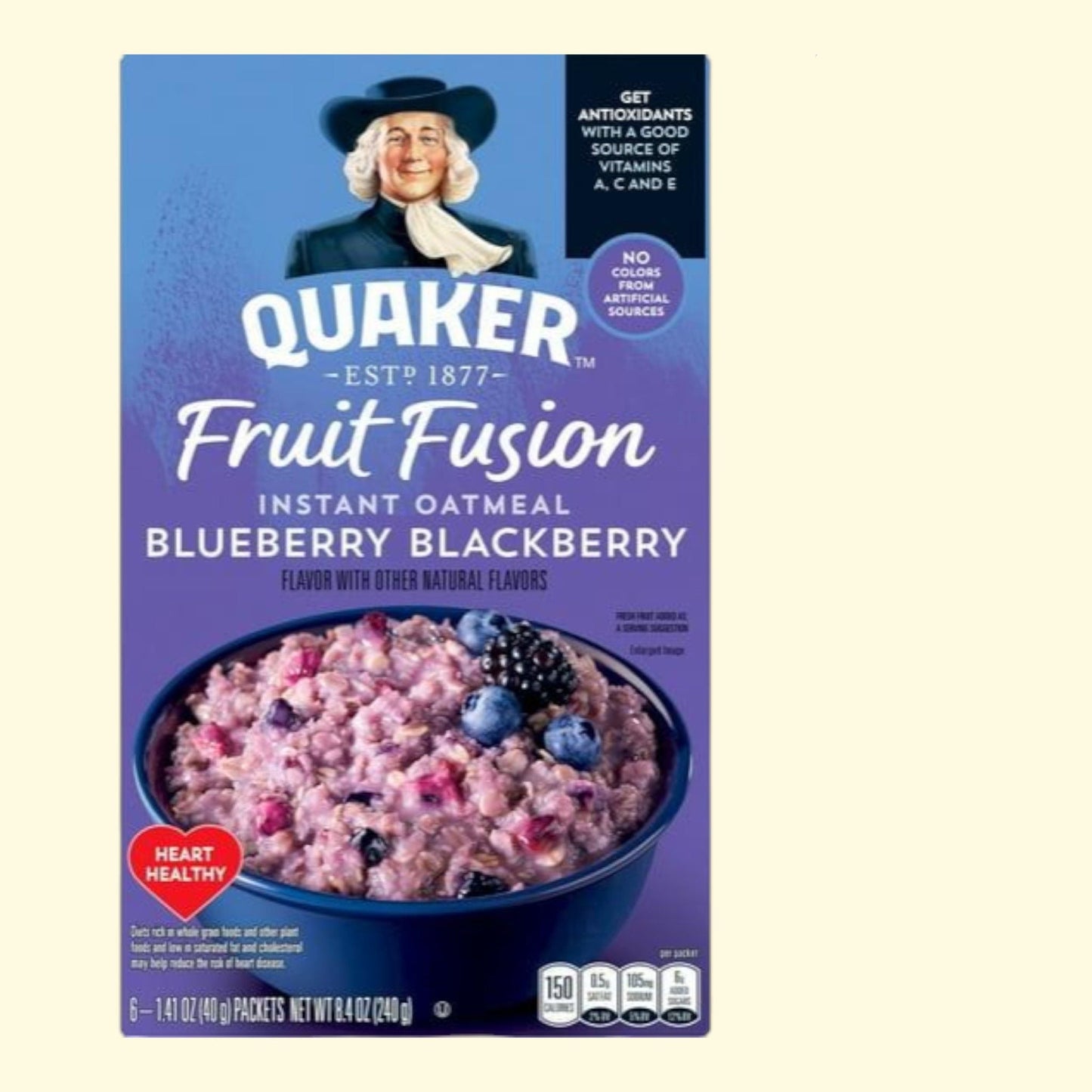 Quaker Instant Oatmeal, Fruit Fusion Blueberry Blackberry, 1.41 oz 6 Packets