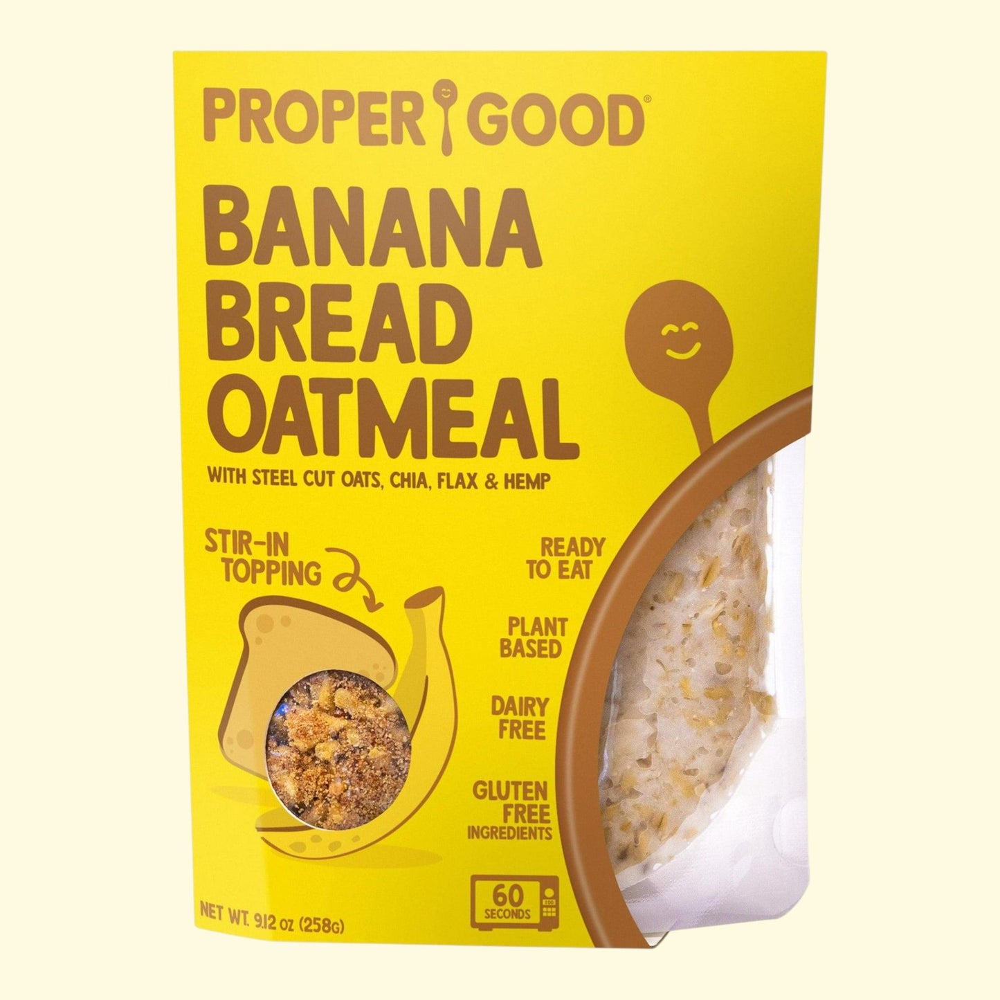 Pâtes d'avoine instantanées Proper Good, saveur pain à la banane, 258 g