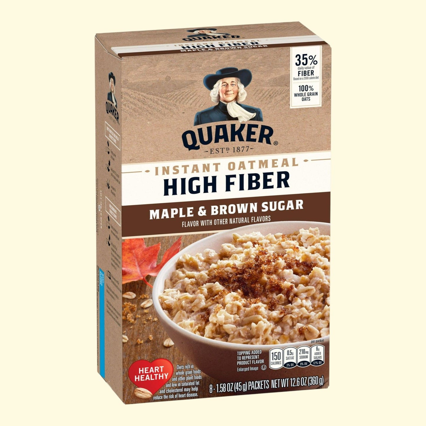 Quaker Instant Oatmeal, Maple Brown Sugar, High Fiber, 8 Packets