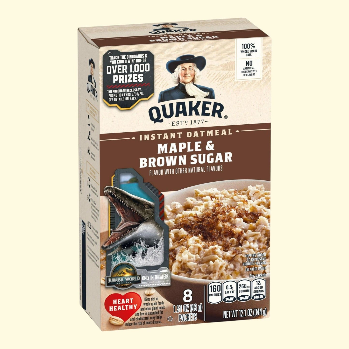 Quaker Instant Oatmeal, Maple Brown Sugar, 12.1 oz, 8 Packets