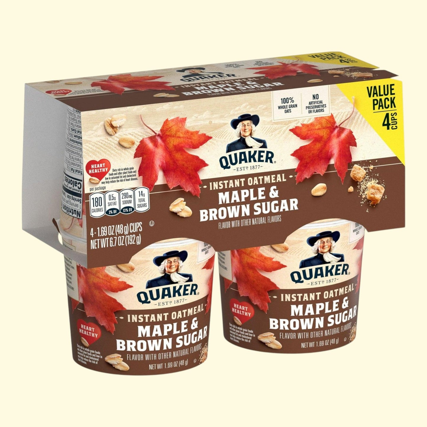 Quaker, flocons d'avoine instantanés, érable et sucre brun, lot de 4, sachets de 48 g