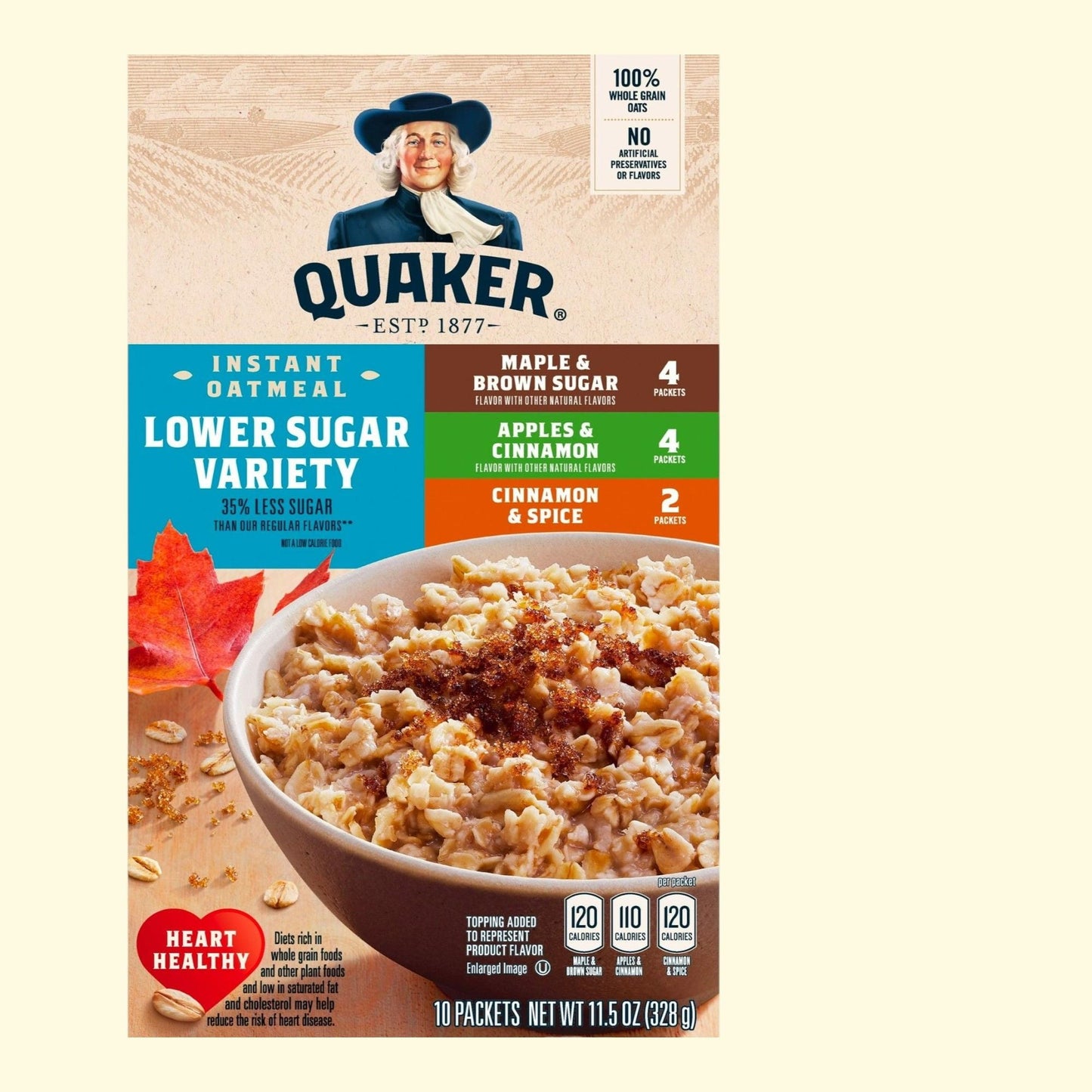 Quaker Instant Oatmeal Lower Sugar Variety, 1.5 oz, 10 Count