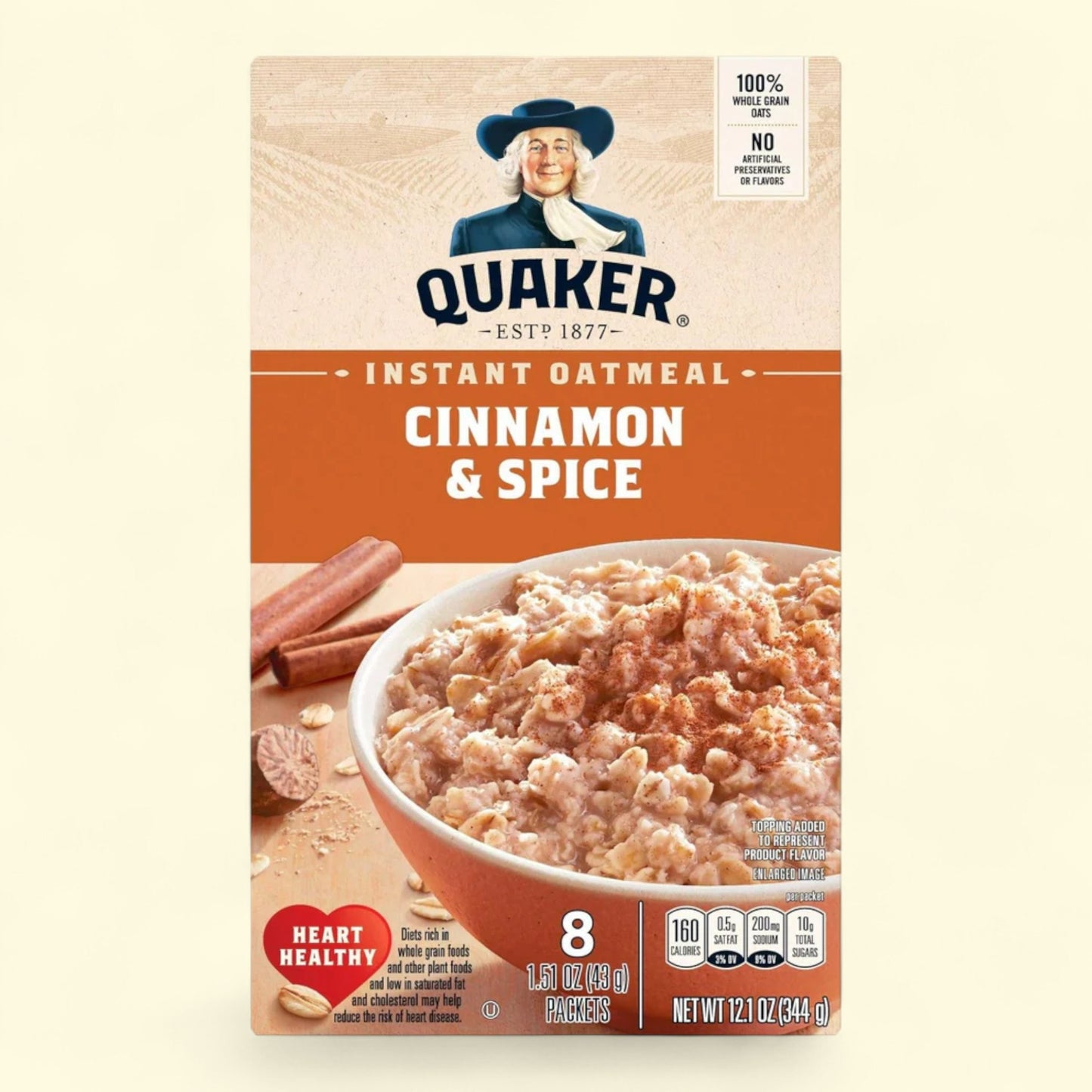 Flocons d'avoine instantanés Quaker, saveur cannelle, 340 g, lot de 8